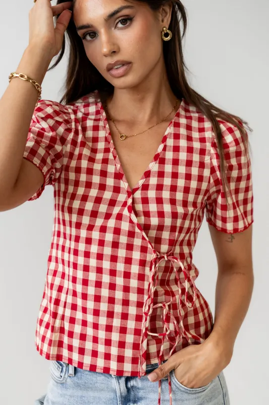 Callie Gingham Blouse in Red sold by bohme