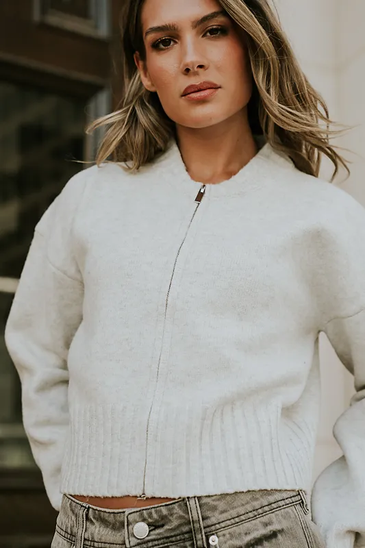 Kelly Knit Bomber Jacket in Grey sold by bohme