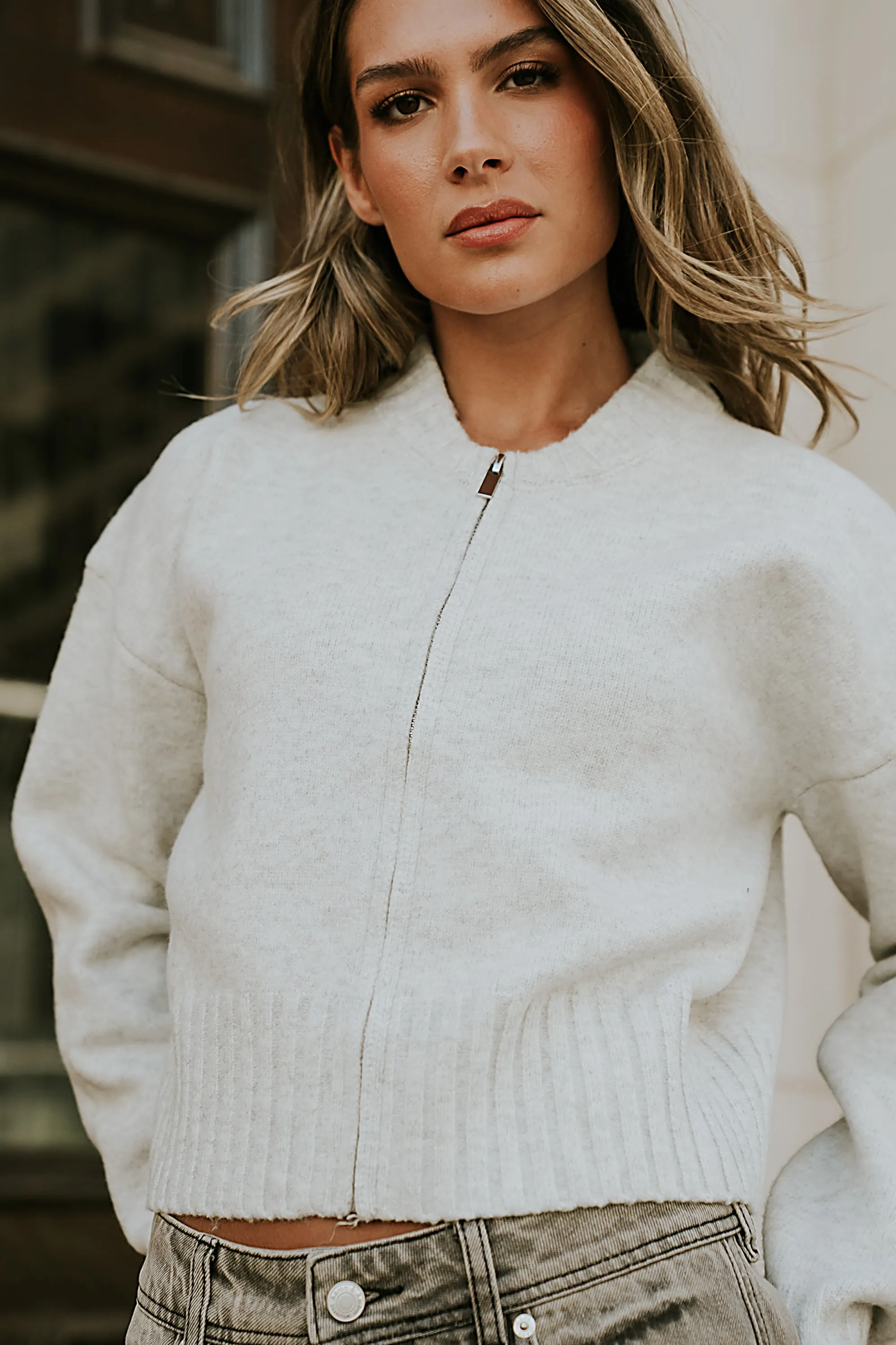 Kelly Knit Bomber Jacket in Grey sold by bohme