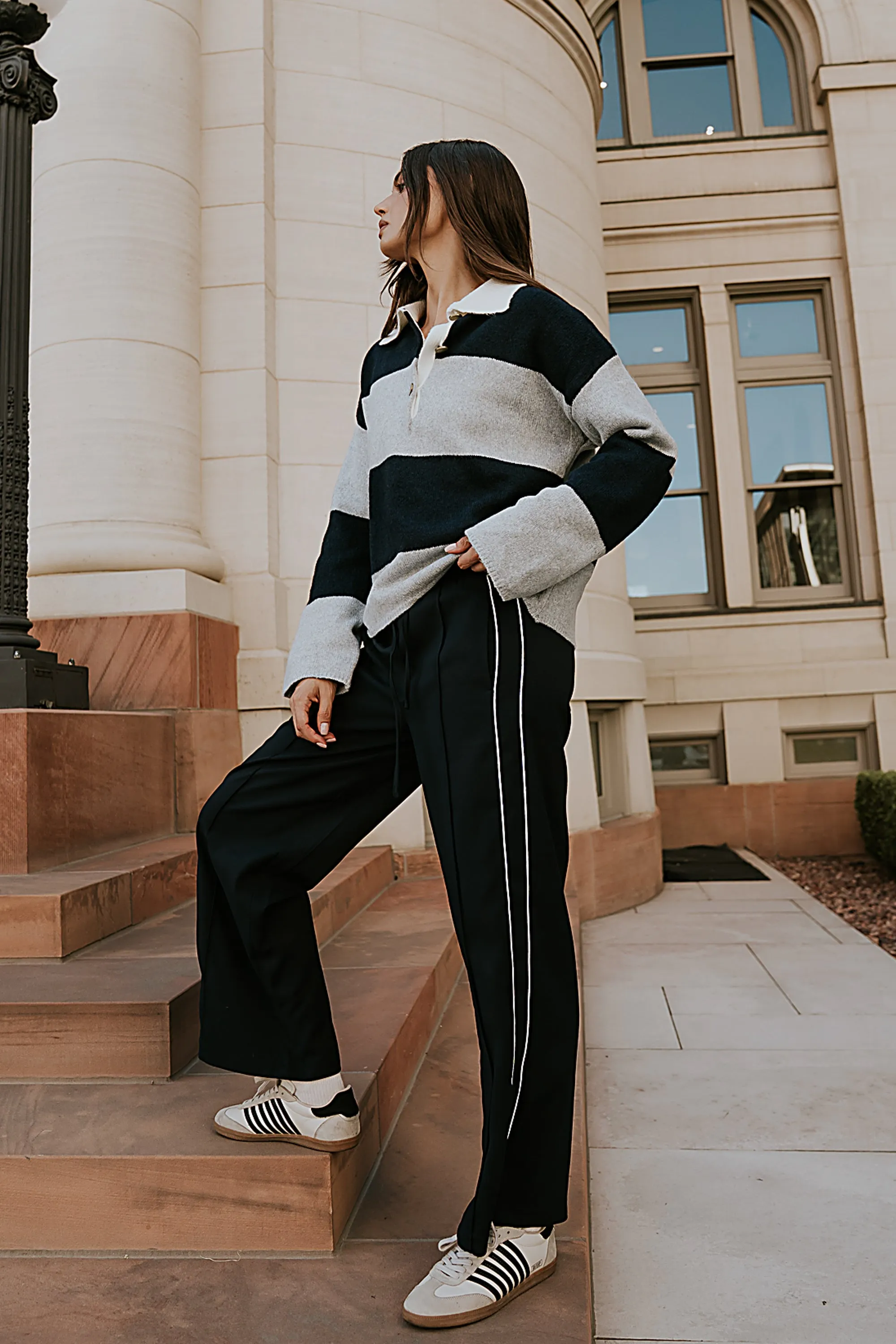 Emily Striped Wide Leg Pants in Navy sold by bohme product image thumbnail 4