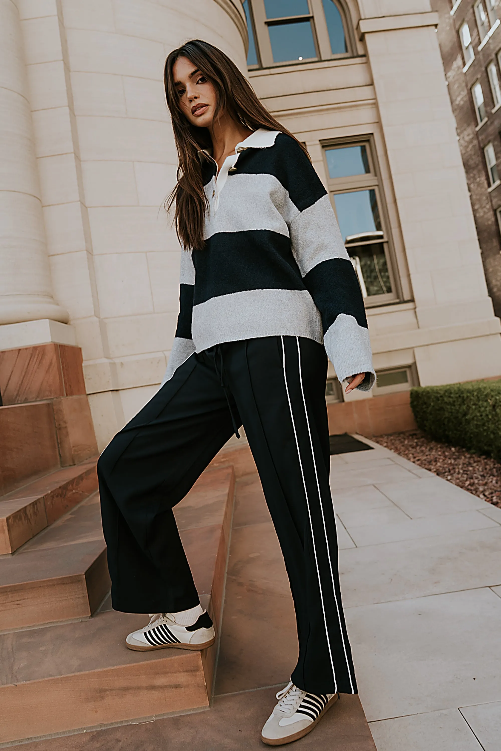 Emily Striped Wide Leg Pants in Navy sold by bohme product image thumbnail 2