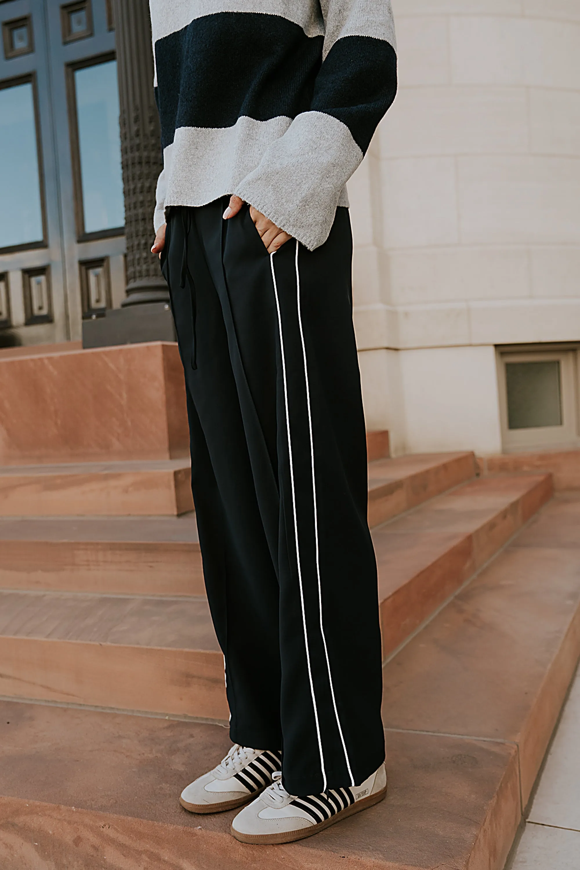 Emily Striped Wide Leg Pants in Navy sold by bohme
