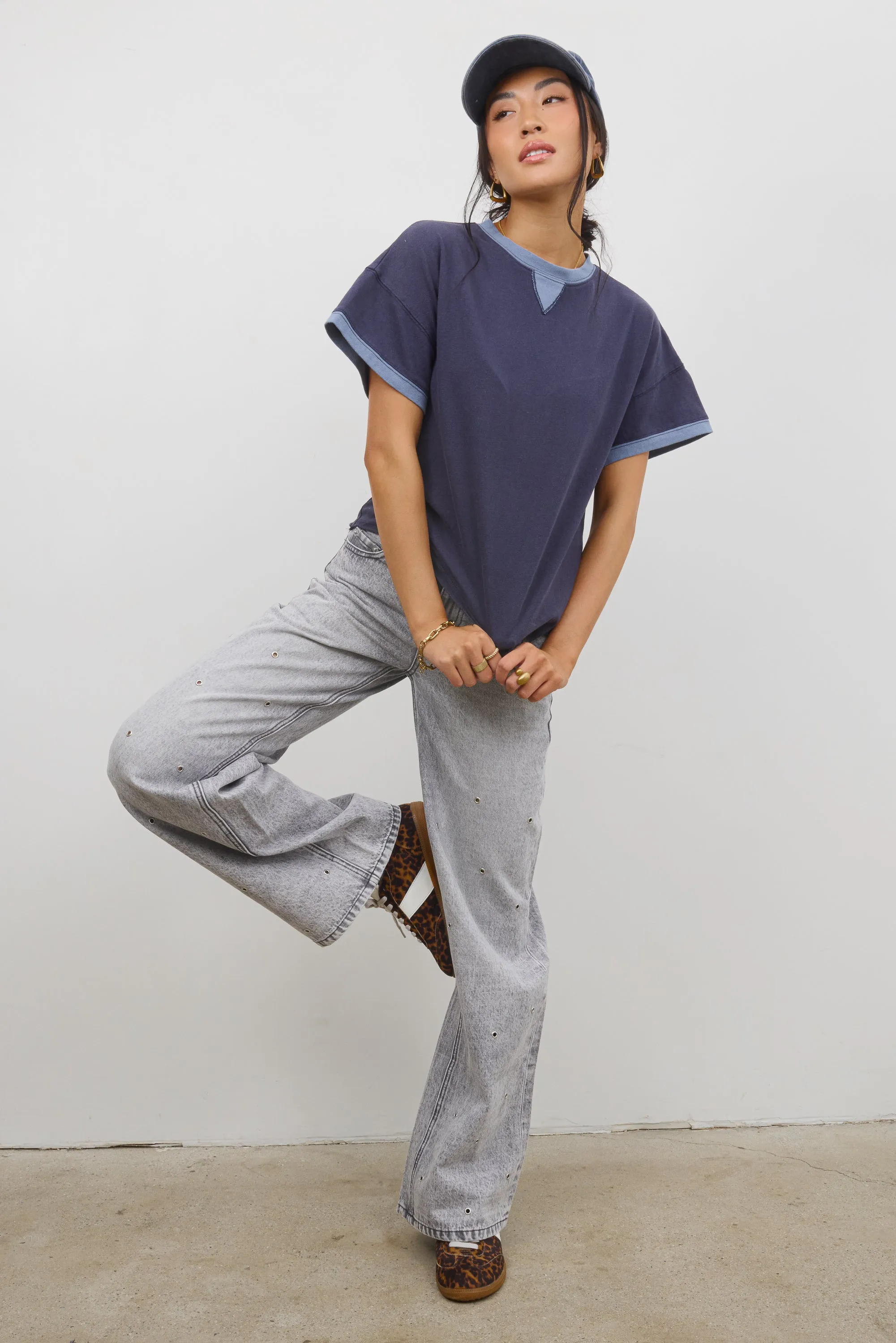 Jace Contrast Tee in Navy sold by bohme product image thumbnail 3