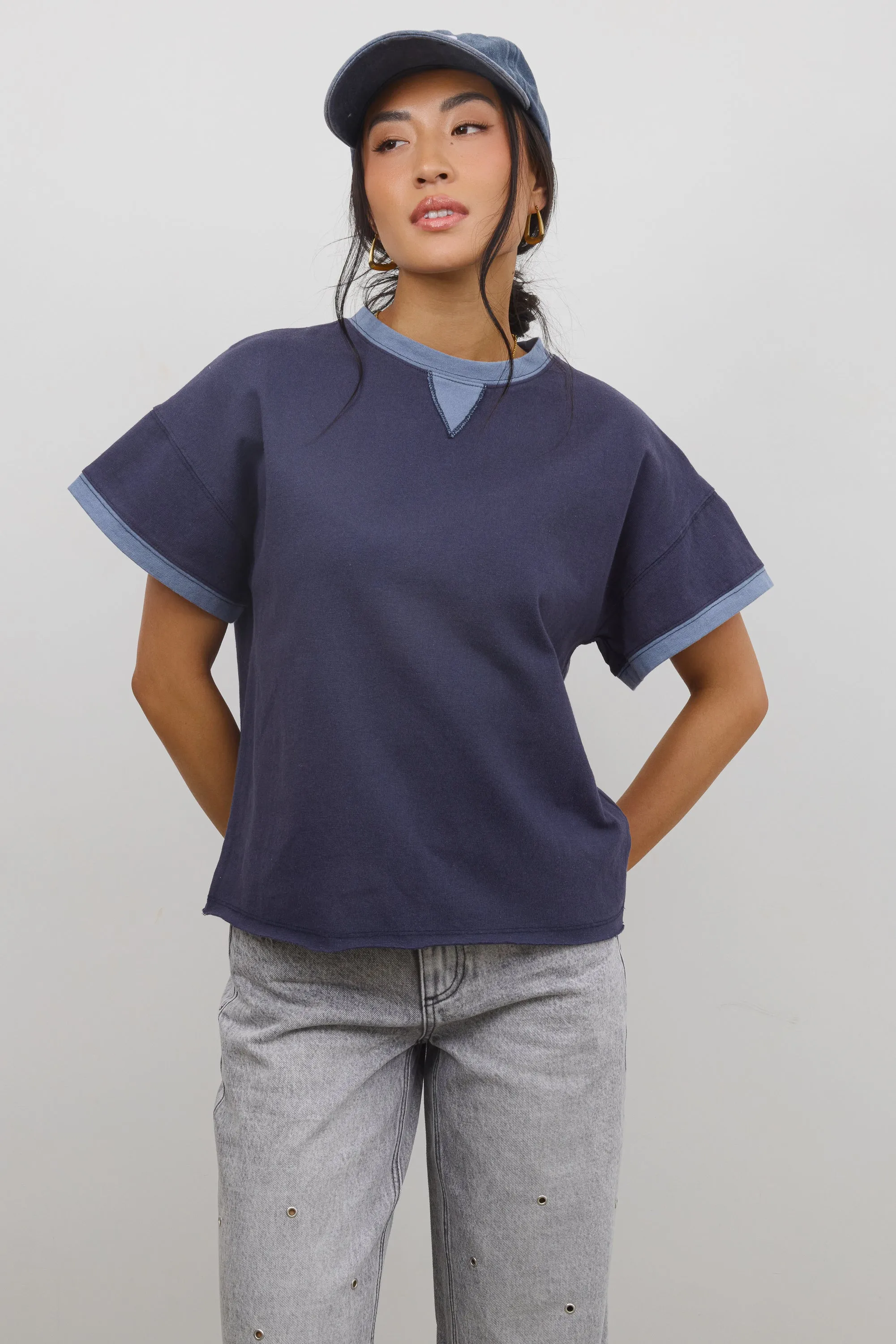 Jace Contrast Tee in Navy sold by bohme product image thumbnail 4