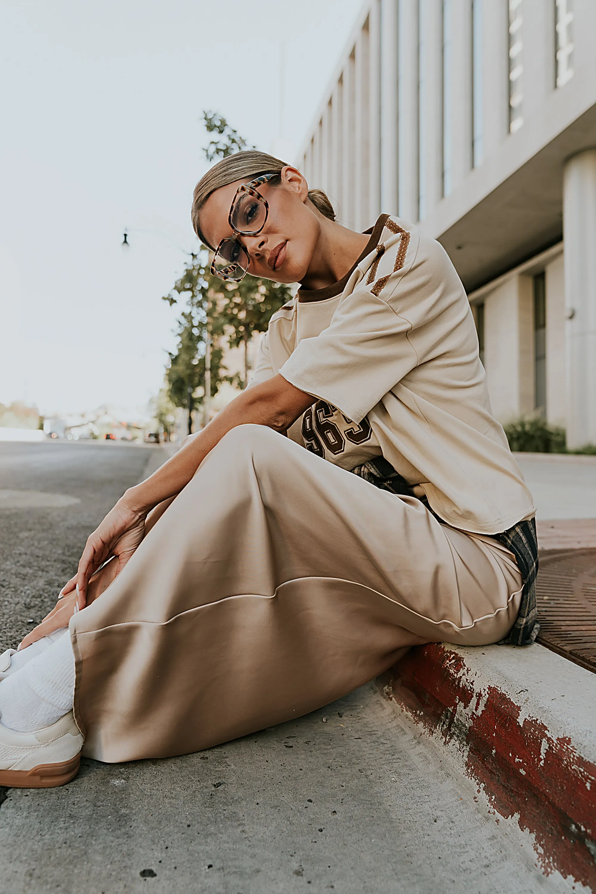 Robbin Satin Maxi Skirt in Tan sold by bohme product image thumbnail 5