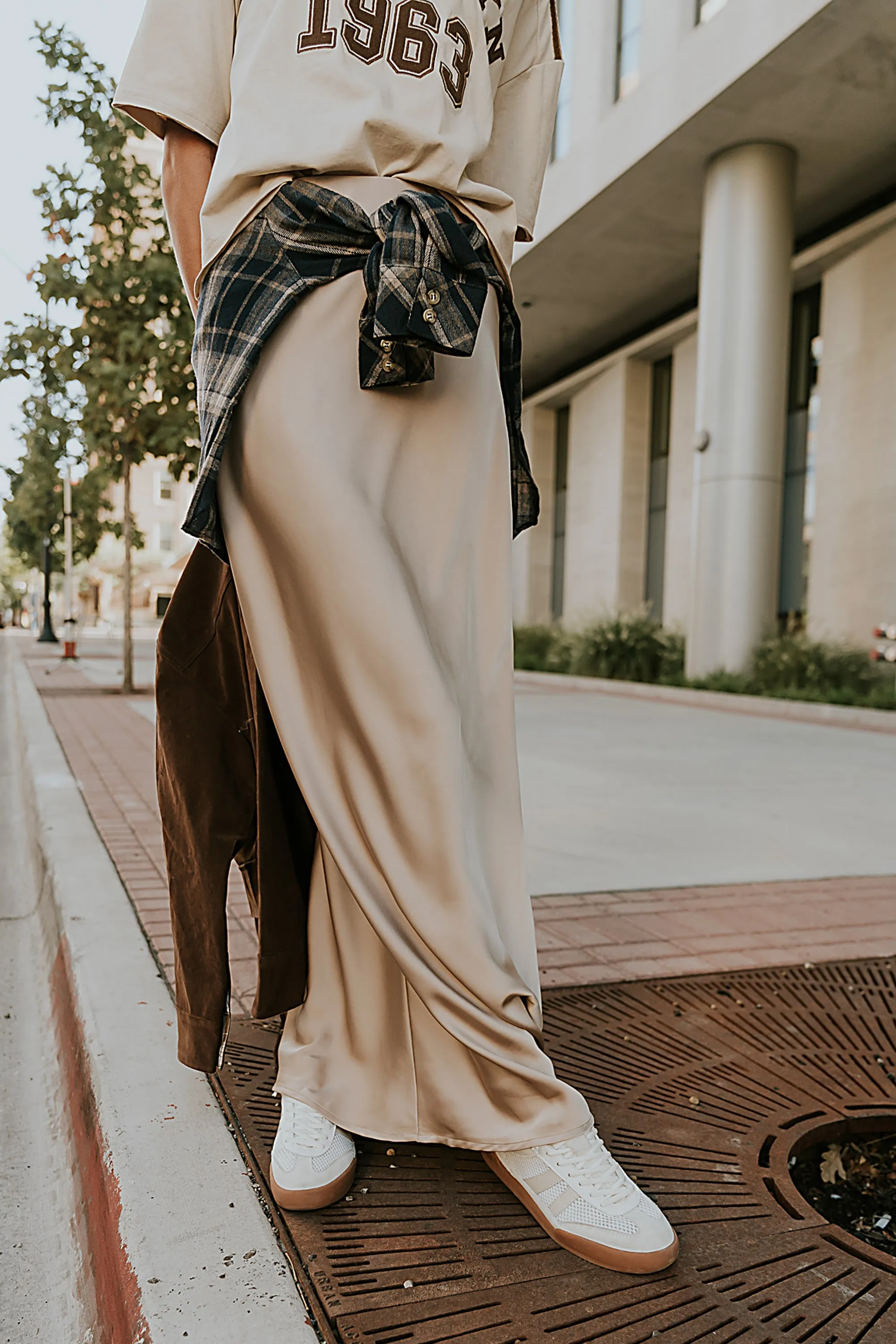 Robbin Satin Maxi Skirt in Tan sold by bohme product image thumbnail 4