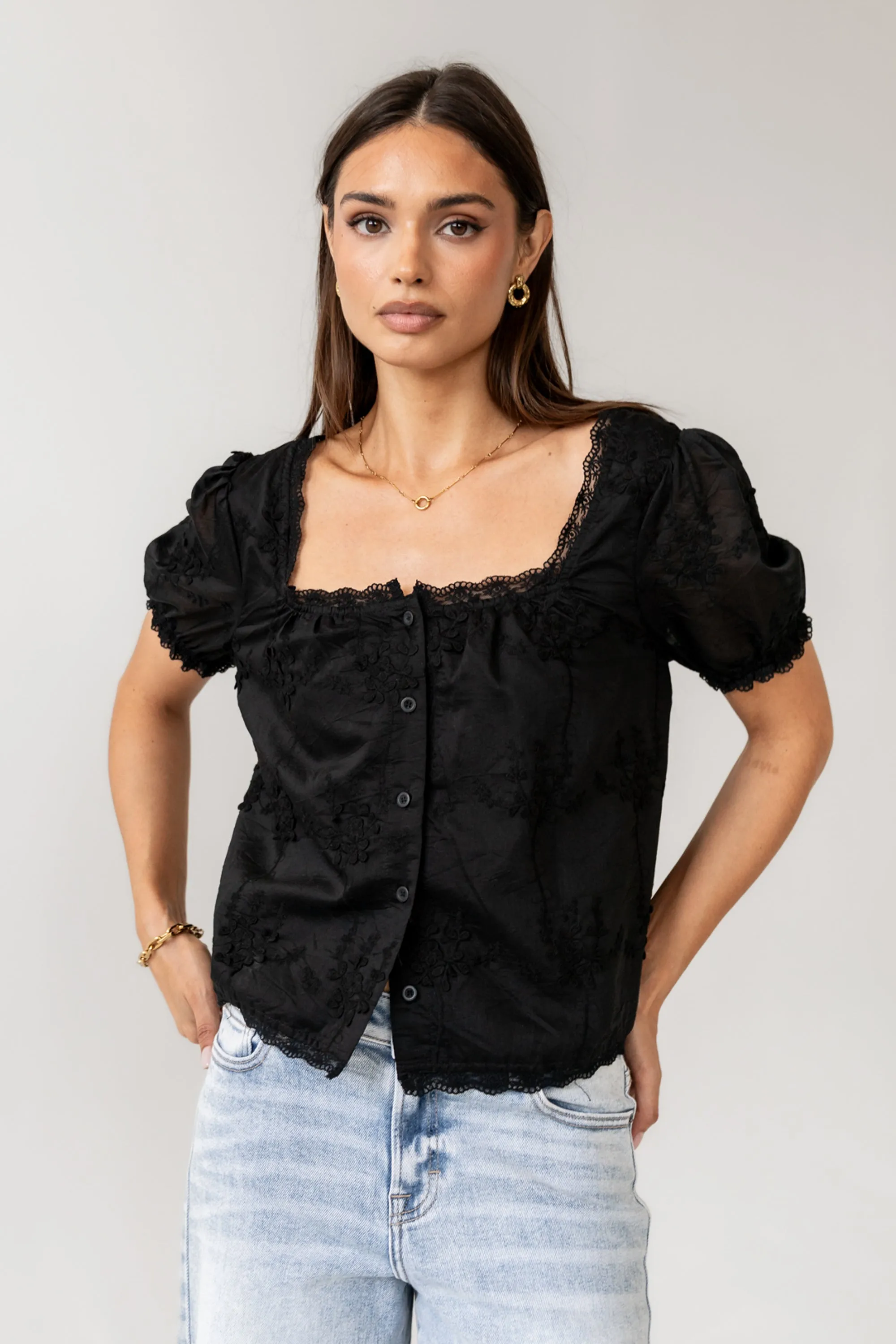 Hadley Embroidered Blouse in Black sold by bohme product image thumbnail 5