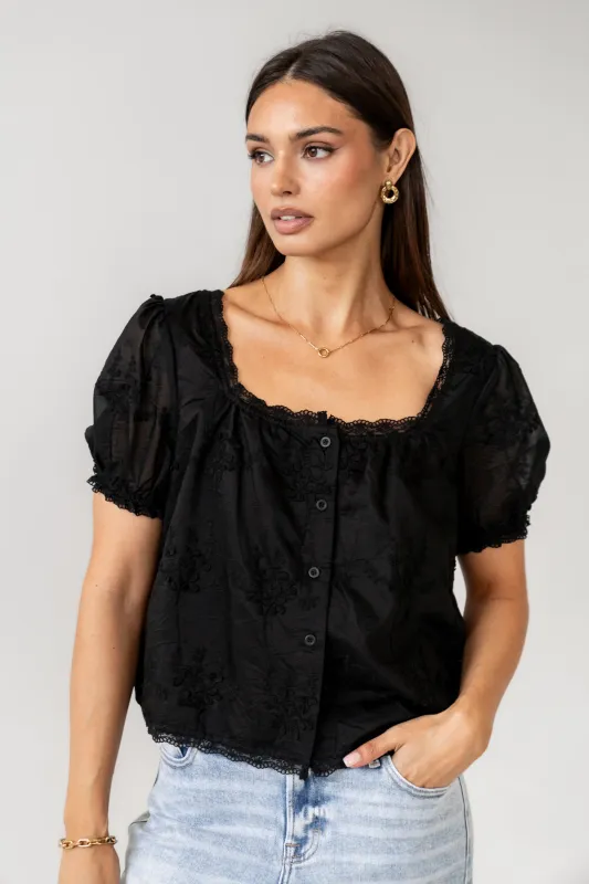Hadley Embroidered Blouse in Black sold by bohme