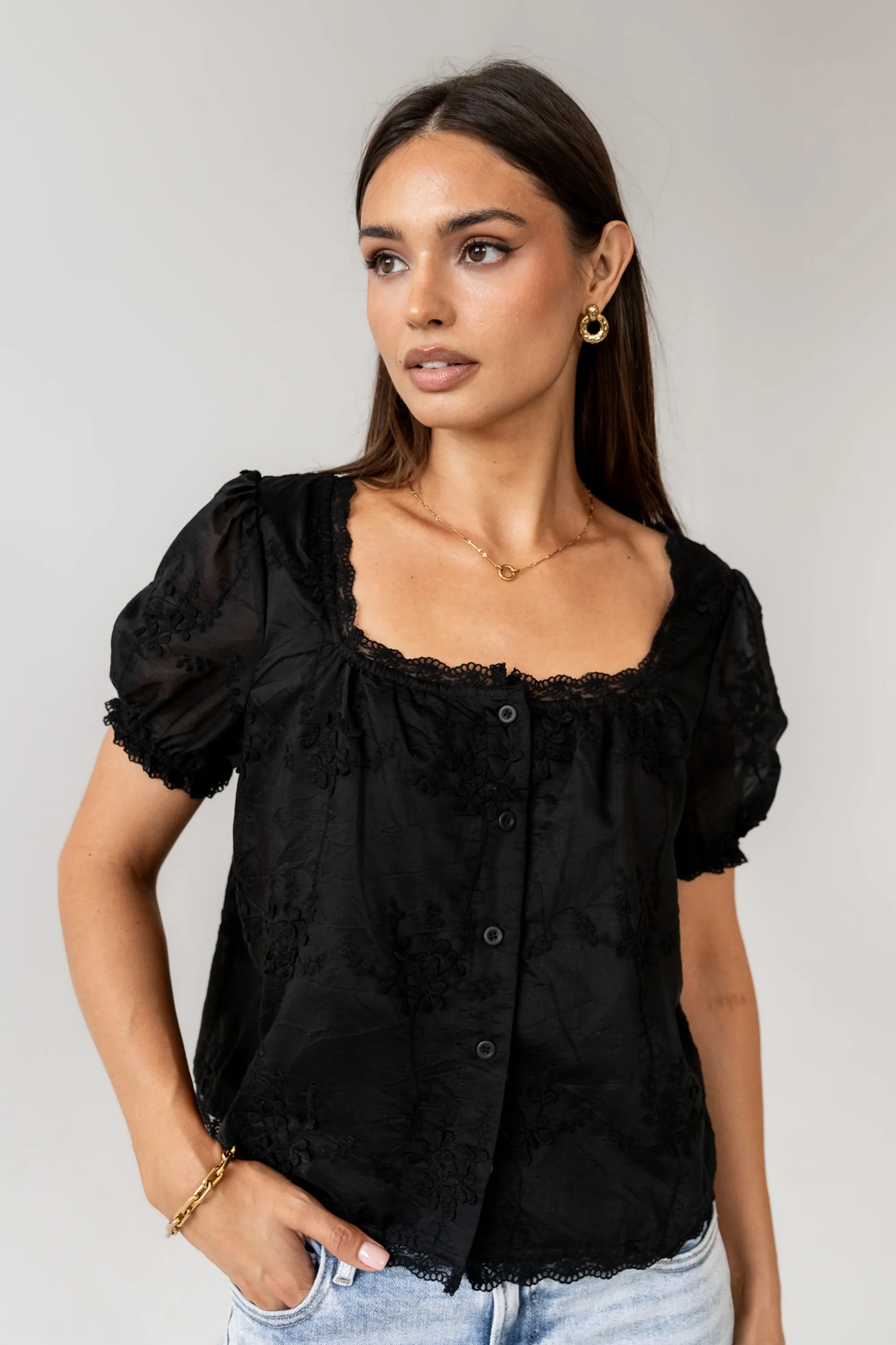 Hadley Embroidered Blouse in Black sold by bohme product image thumbnail 3