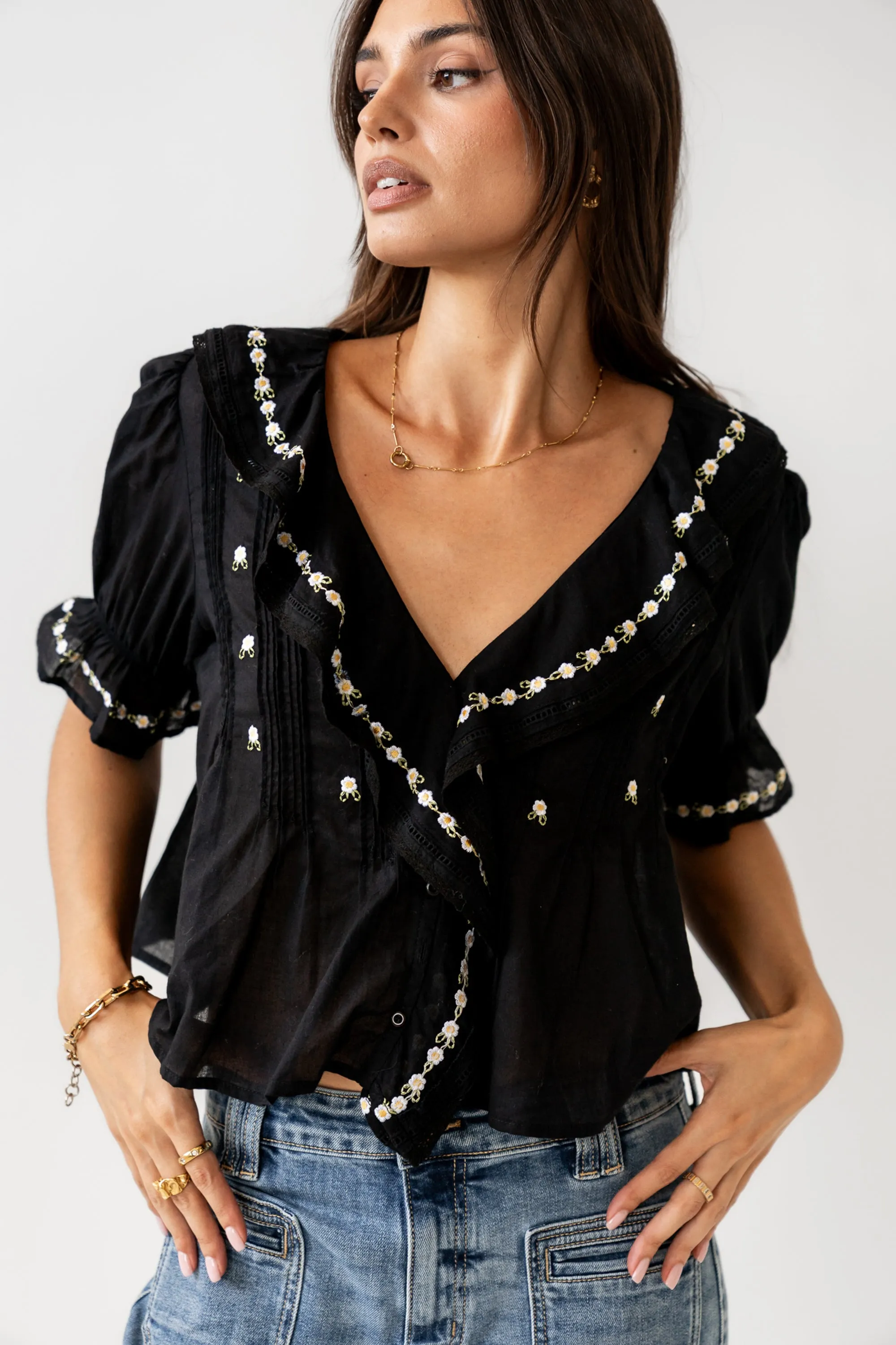 Suzie Embroidered Blouse in Black sold by bohme