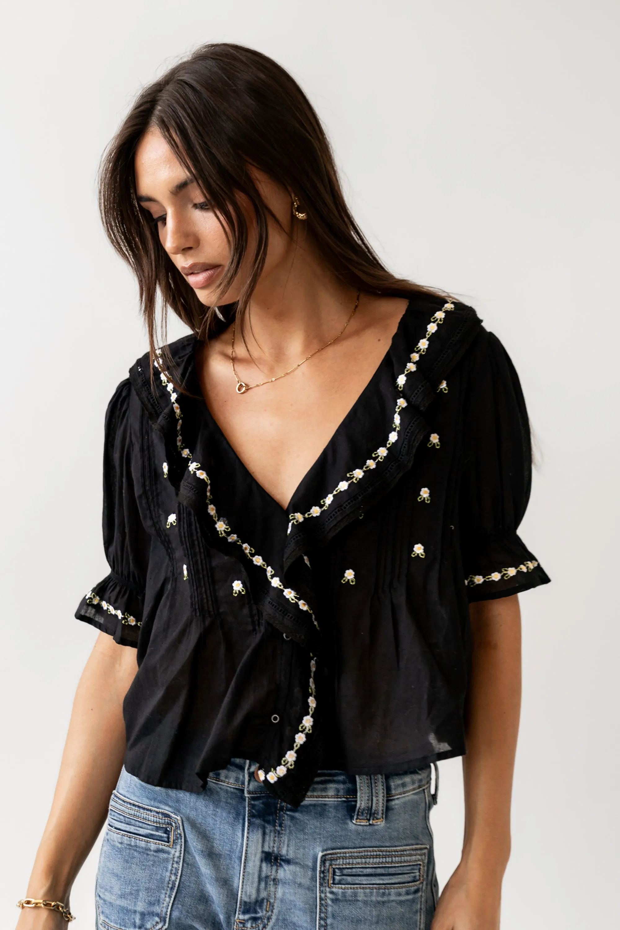 Suzie Embroidered Blouse in Black sold by bohme product image thumbnail 5