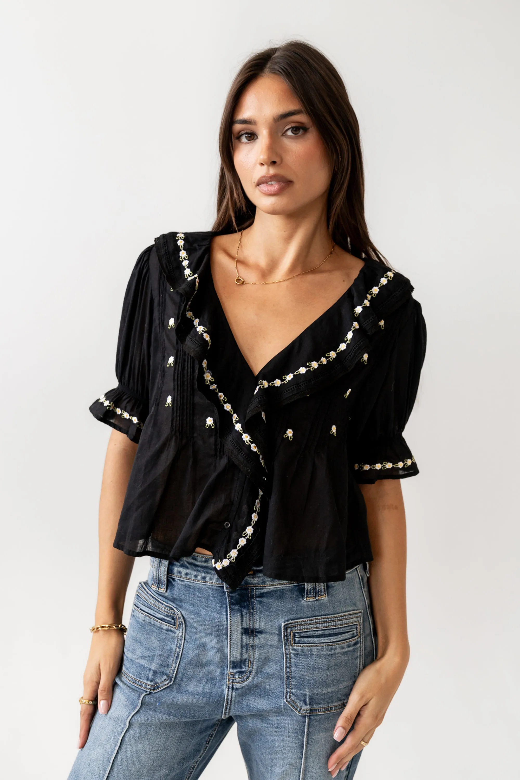 Suzie Embroidered Blouse in Black sold by bohme product image thumbnail 3