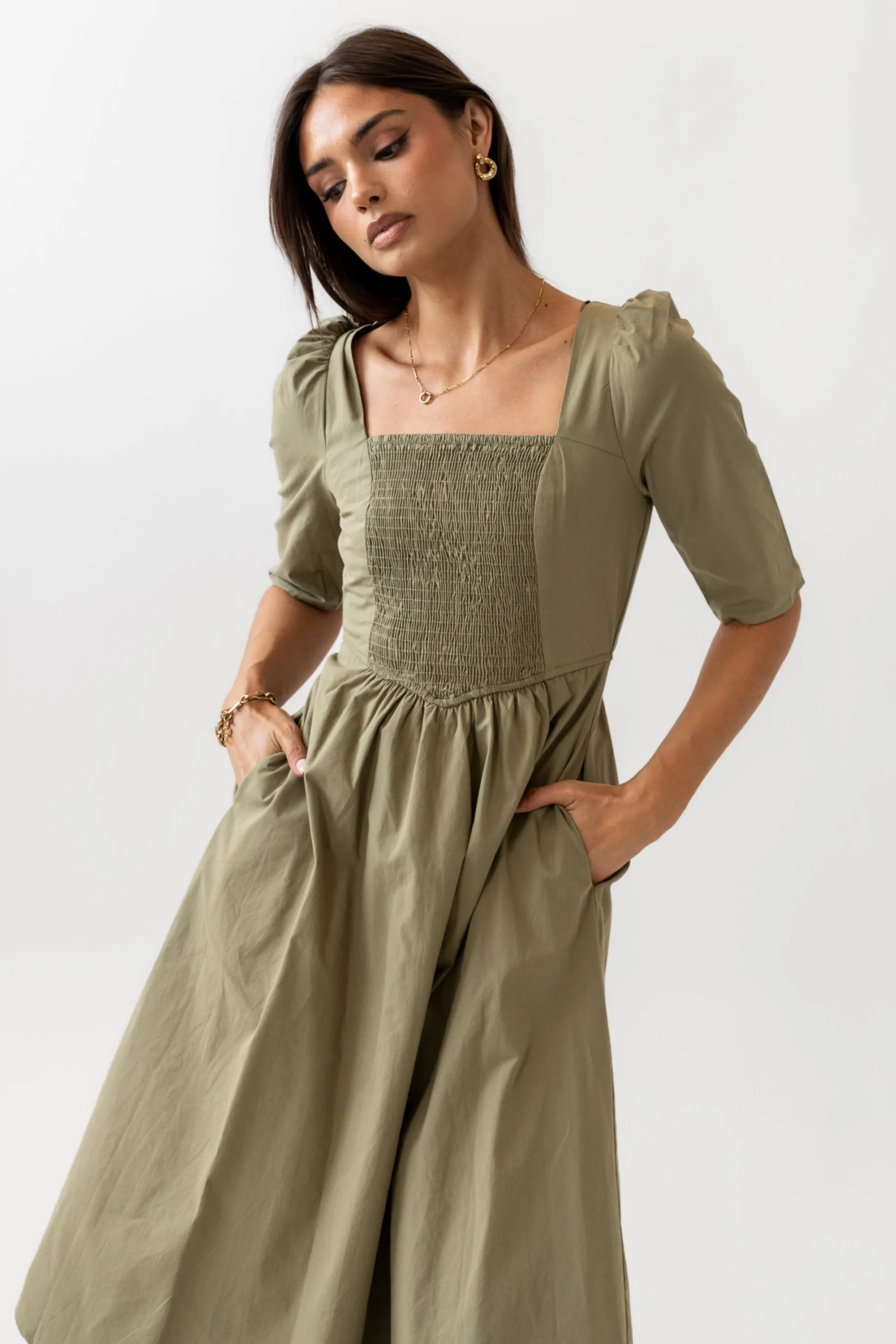 Paisley Smocked Midi Dress in Sage - FINAL SALE sold by bohme product image thumbnail 3
