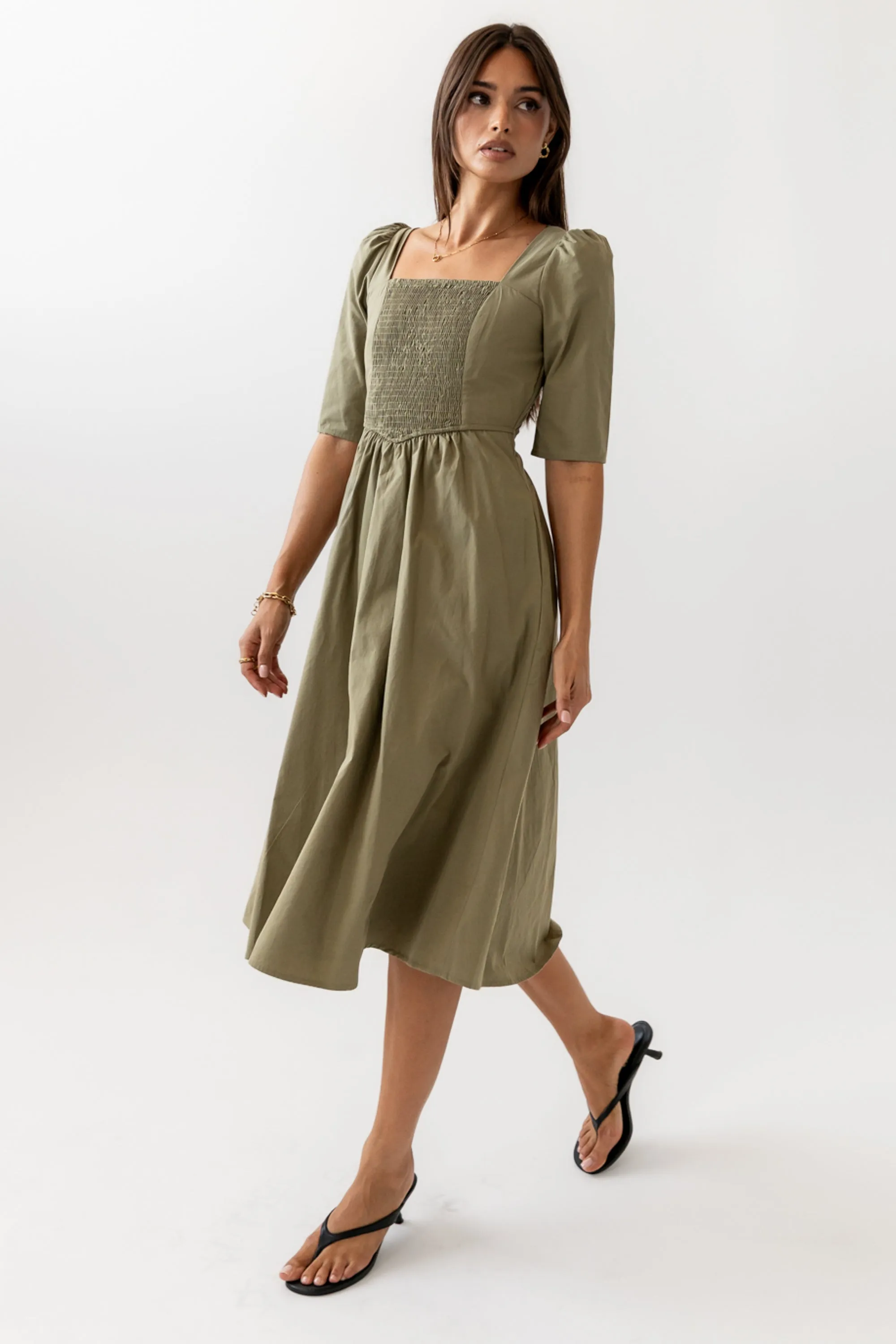 Paisley Smocked Midi Dress in Sage - FINAL SALE sold by bohme product image thumbnail 5