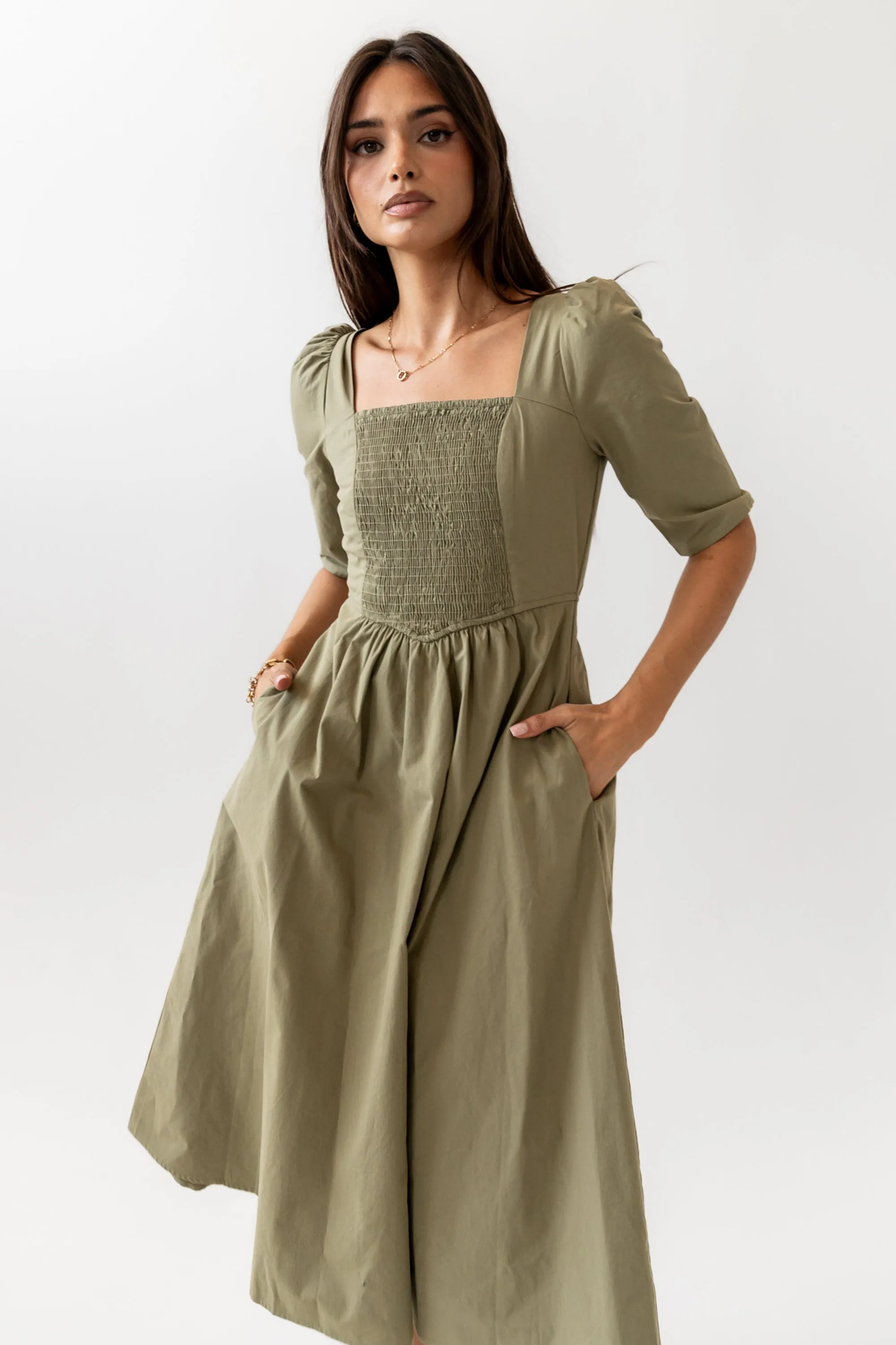 Paisley Smocked Midi Dress in Sage - FINAL SALE sold by bohme product image thumbnail 2