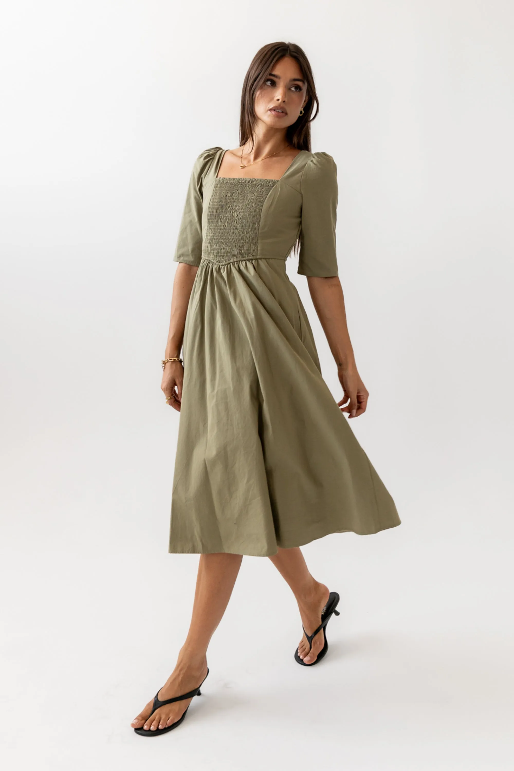 Paisley Smocked Midi Dress in Sage - FINAL SALE sold by bohme product image thumbnail 4