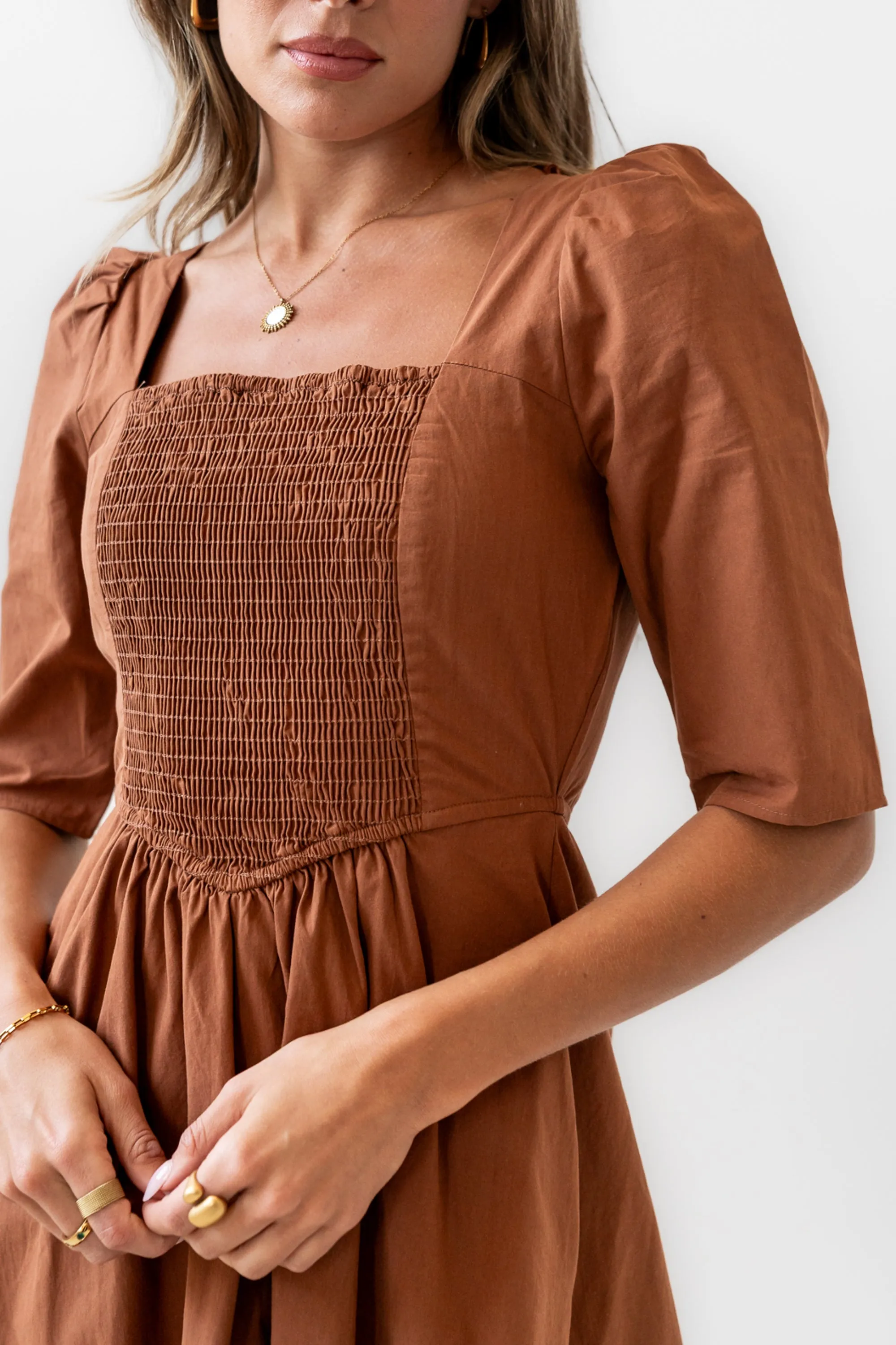Paisley Smocked Midi Dress in Rust - FINAL SALE sold by bohme product image thumbnail 5