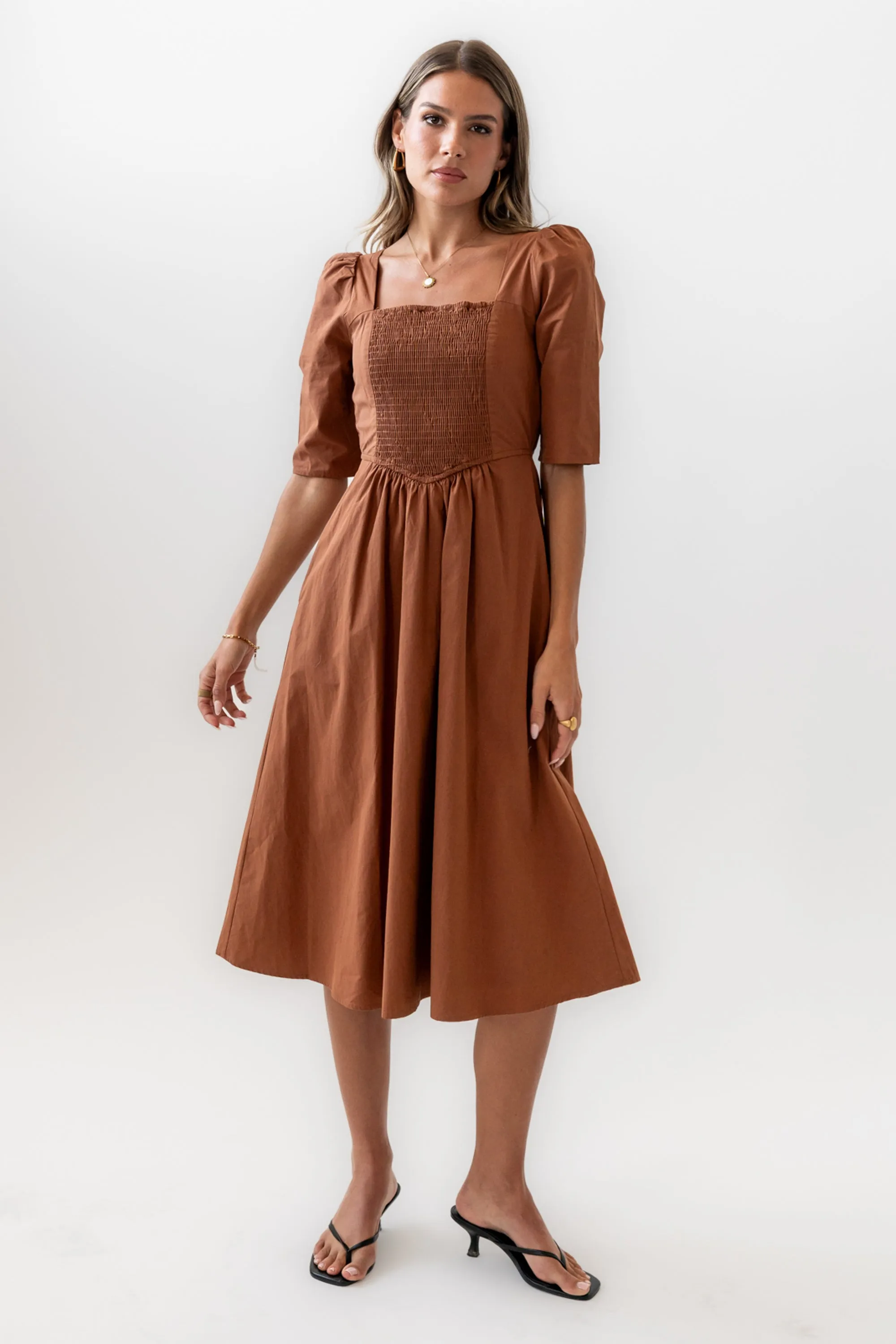 Paisley Smocked Midi Dress in Rust - FINAL SALE sold by bohme product image thumbnail 4