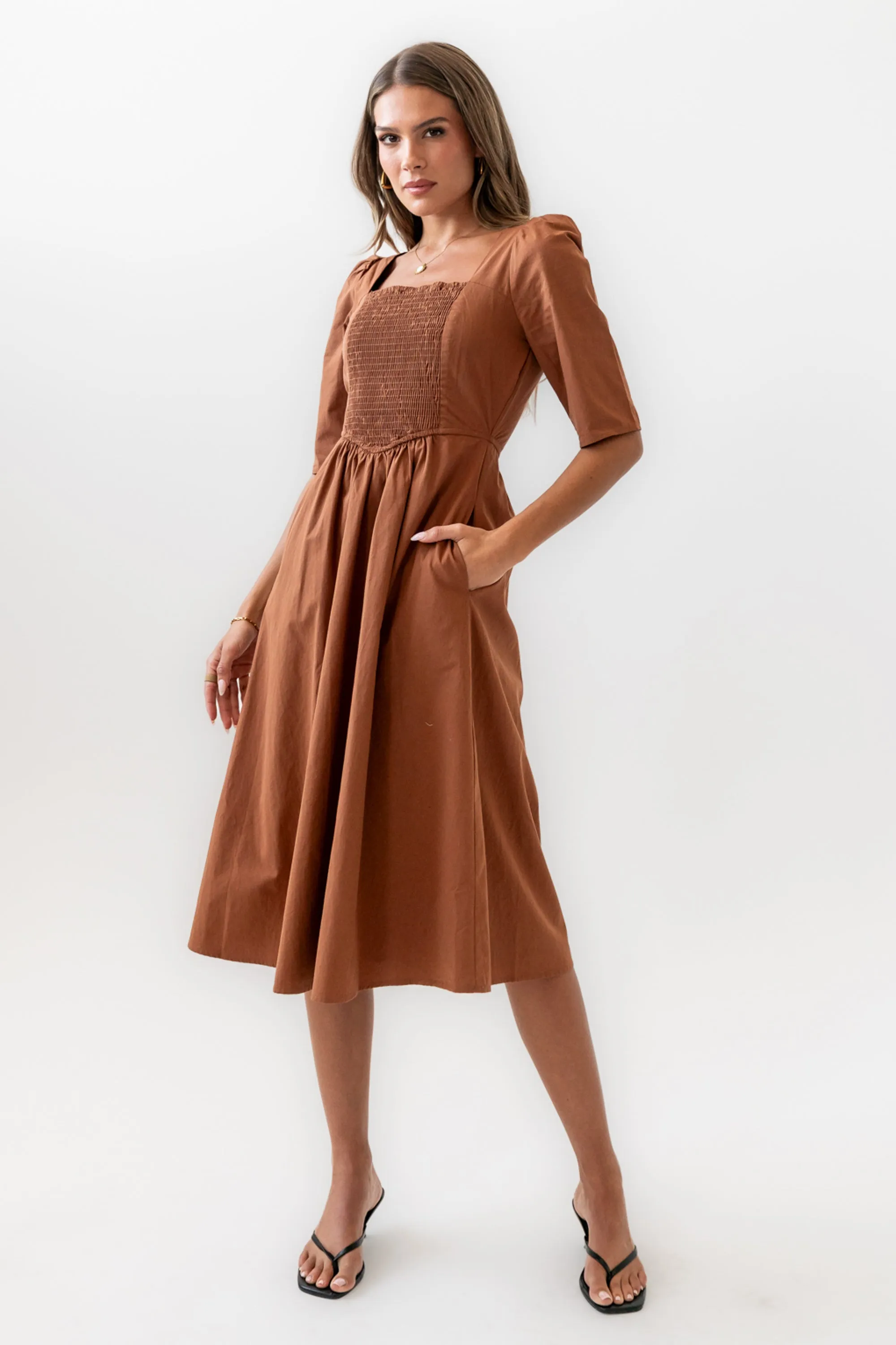 Paisley Smocked Midi Dress in Rust - FINAL SALE sold by bohme product image thumbnail 3