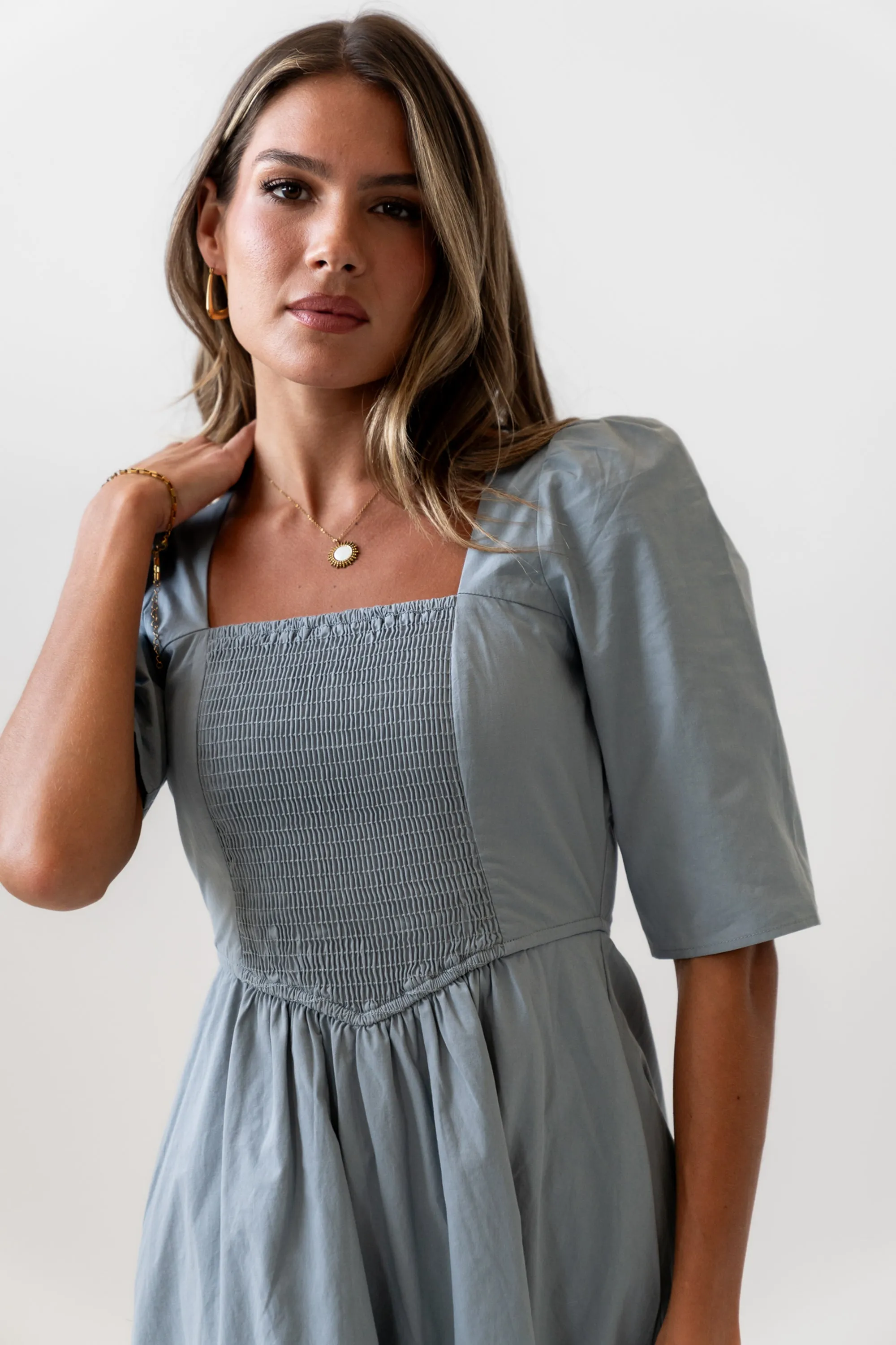 Paisley Smocked Midi Dress in Slate Blue - FINAL SALE sold by bohme product image thumbnail 5