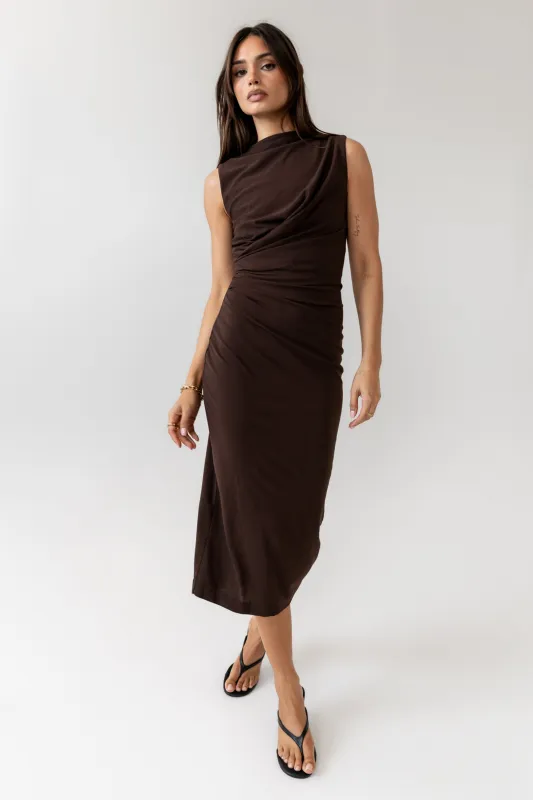 Aisla Ruched Maxi Dress sold by bohme