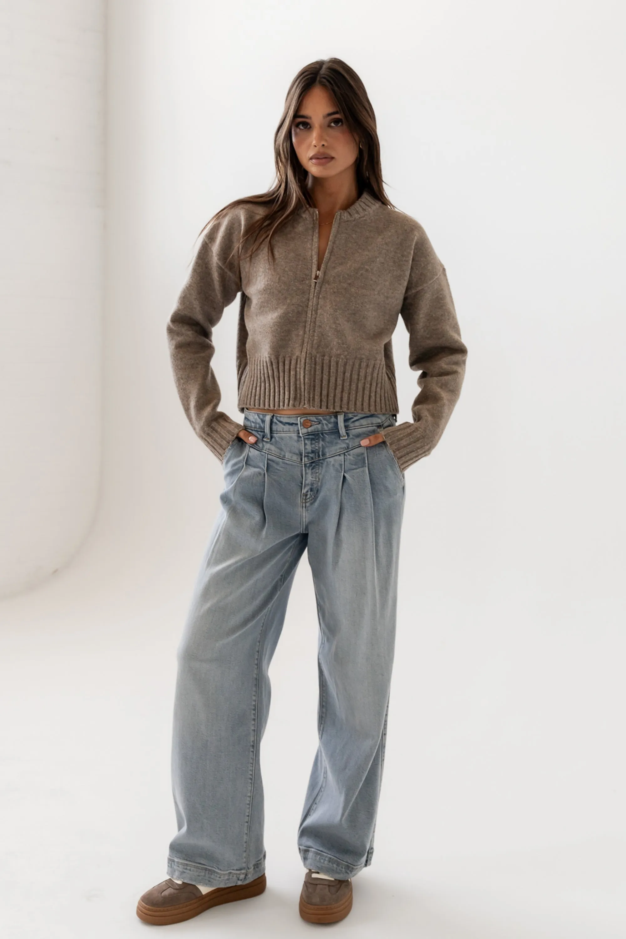 Kelly Knit Bomber Jacket in Taupe sold by bohme product image thumbnail 3