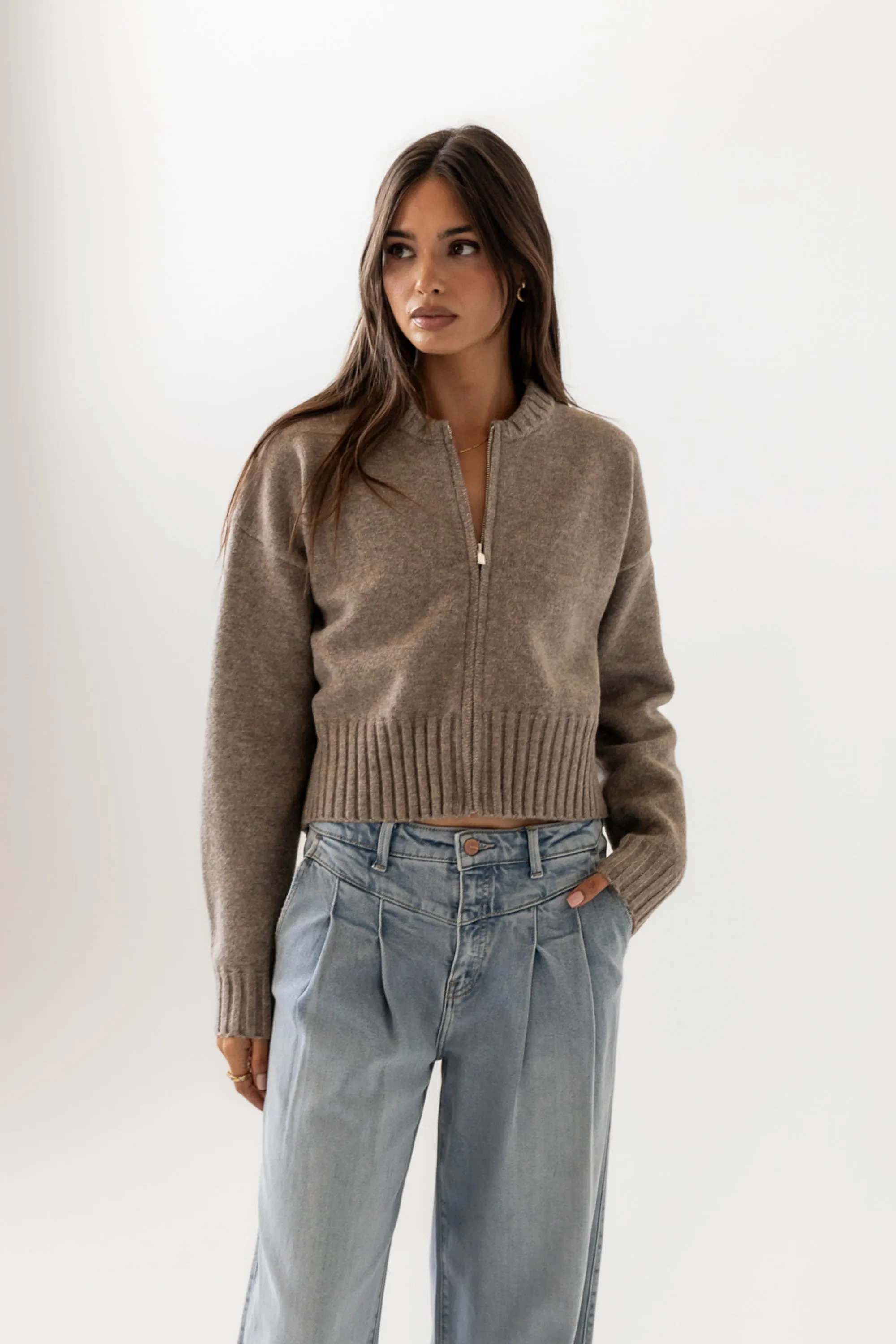 Kelly Knit Bomber Jacket in Taupe sold by bohme product image thumbnail 5
