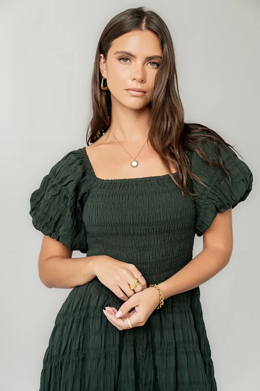 Beckie Smocked Maxi Dress in Green sold by bohme