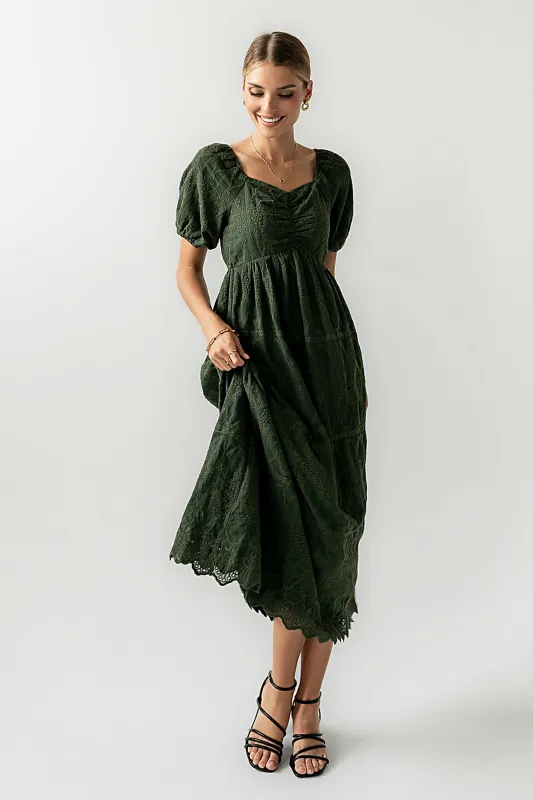 Luca Embroidered Maxi Dress in Hunter Green sold by bohme