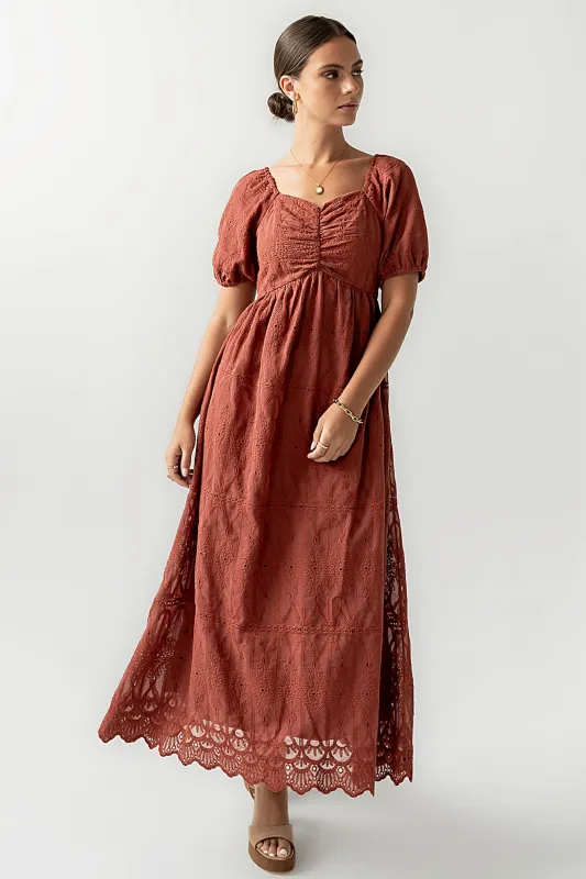 Luca Embroidered Maxi Dress in Dark Berry sold by bohme