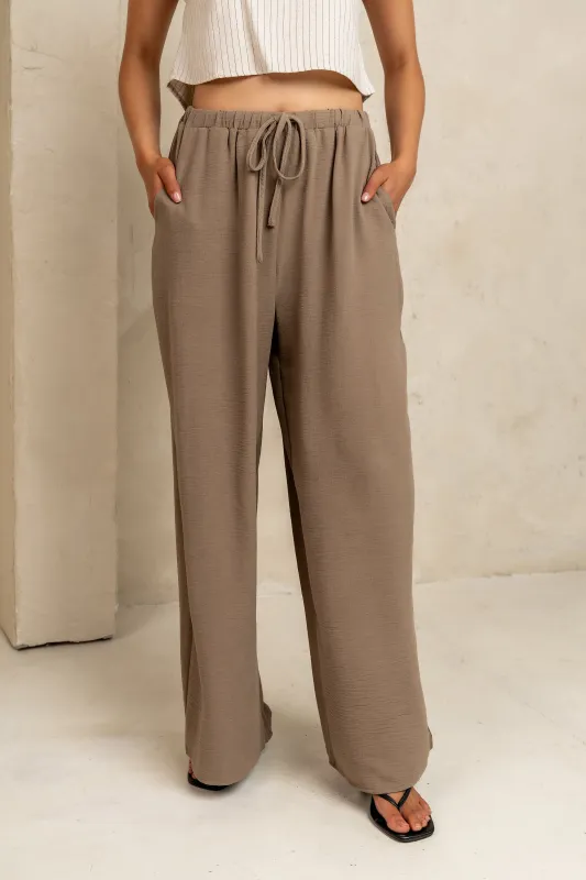 Salma Wide Leg Pants in Taupe sold by bohme