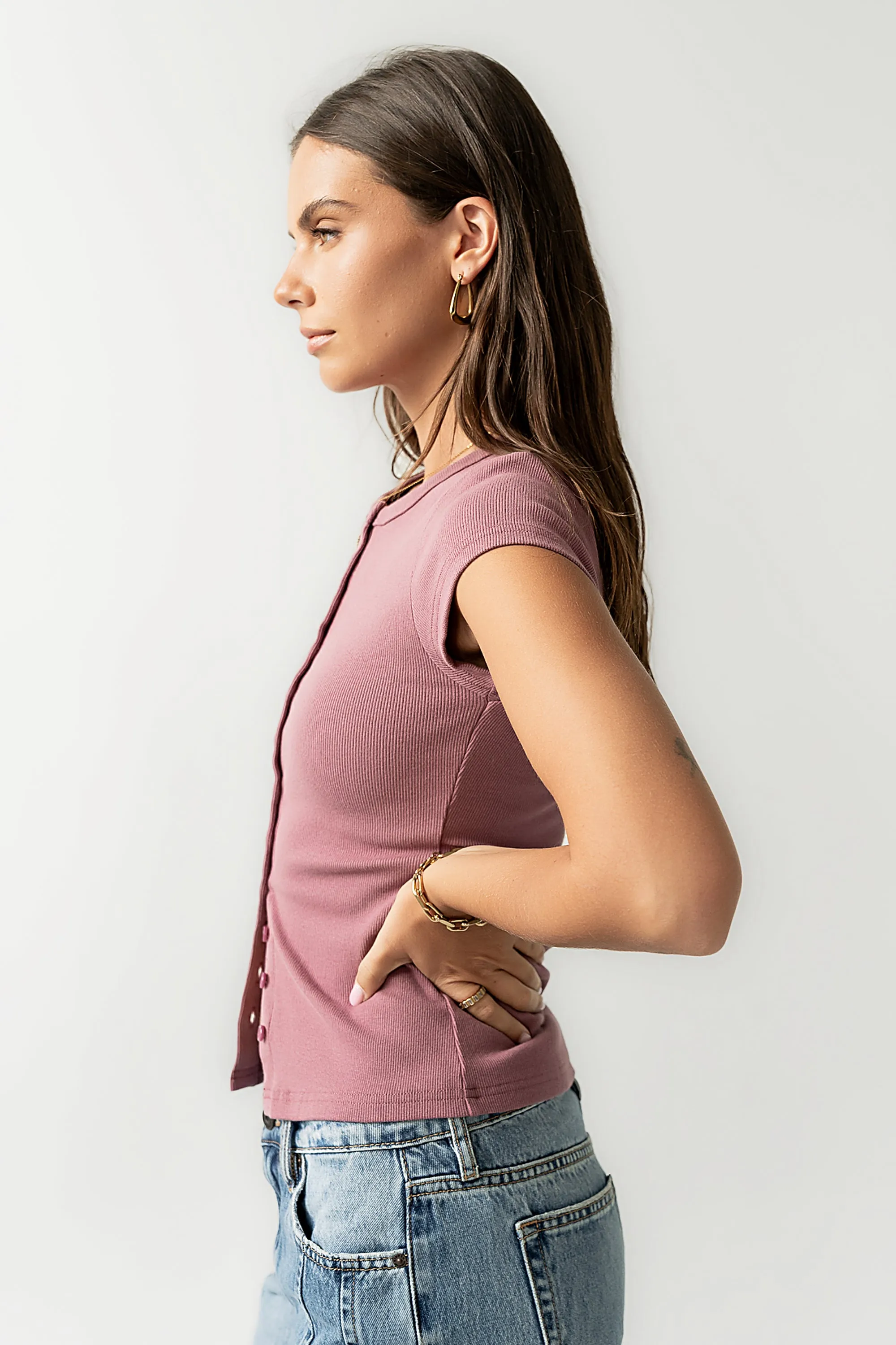 Vestia Button Up Tee in Mauve sold by bohme product image thumbnail 5