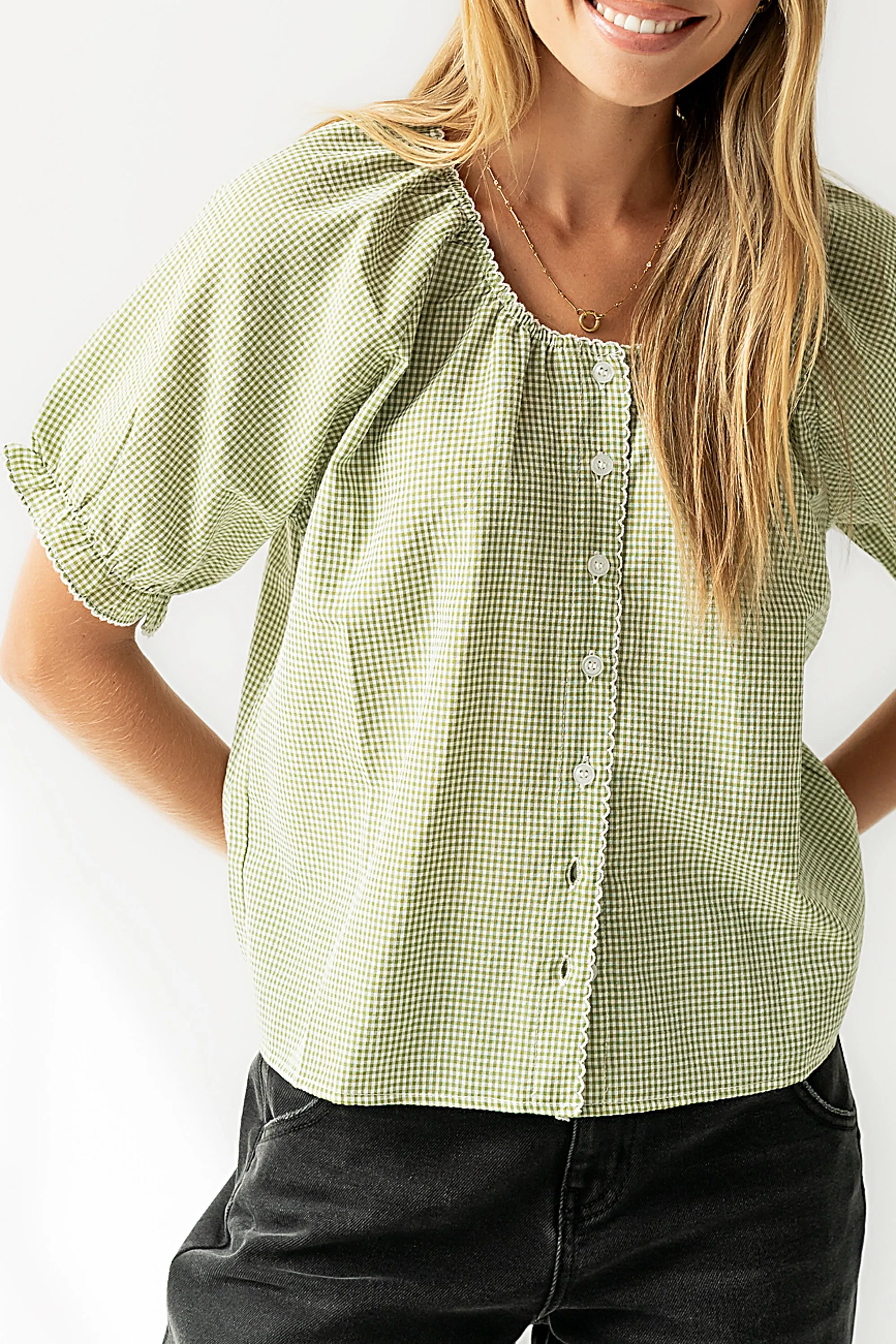Benny Gingham Blouse in Green sold by bohme product image thumbnail 3