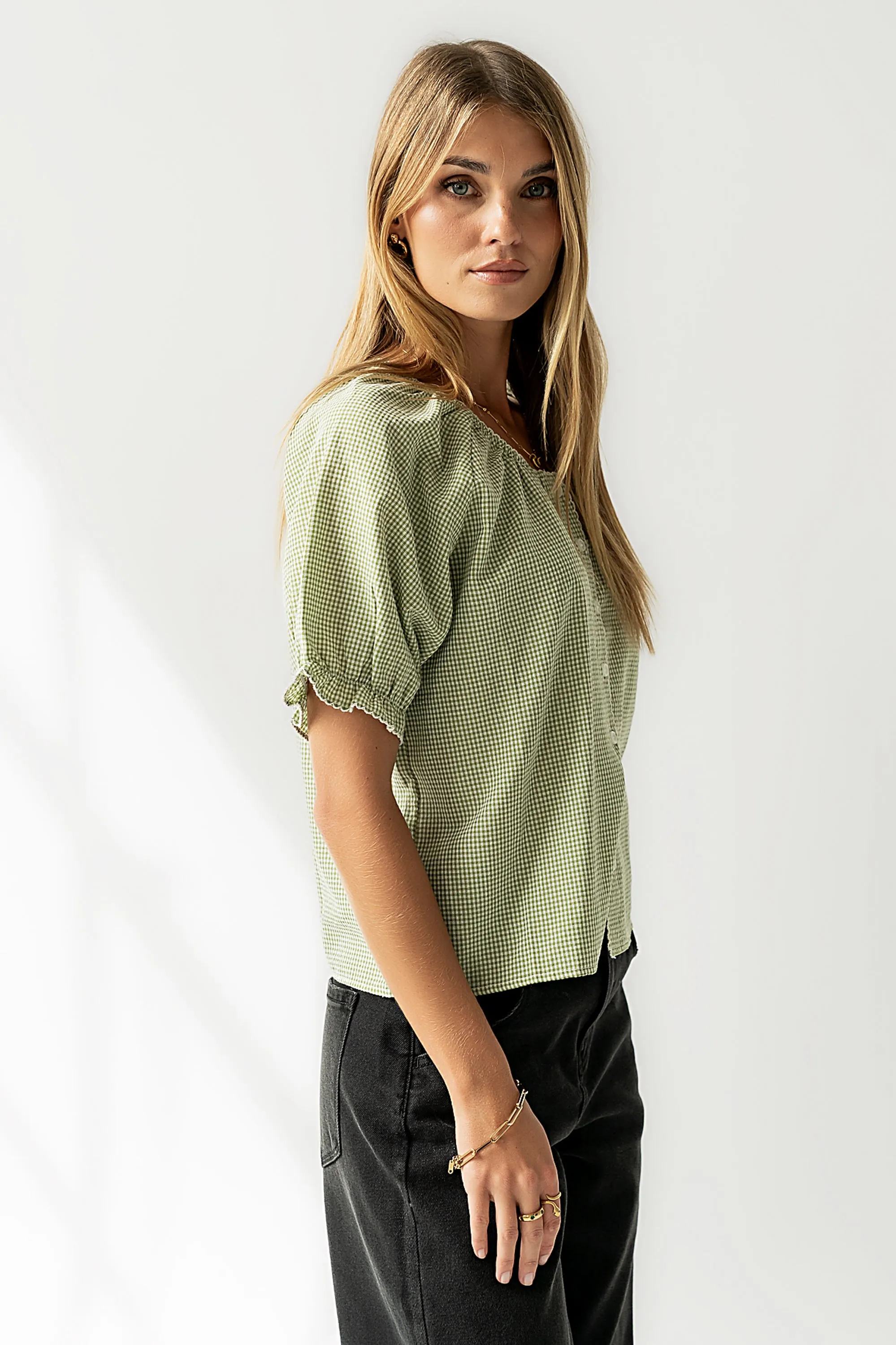 Benny Gingham Blouse in Green sold by bohme product image thumbnail 4