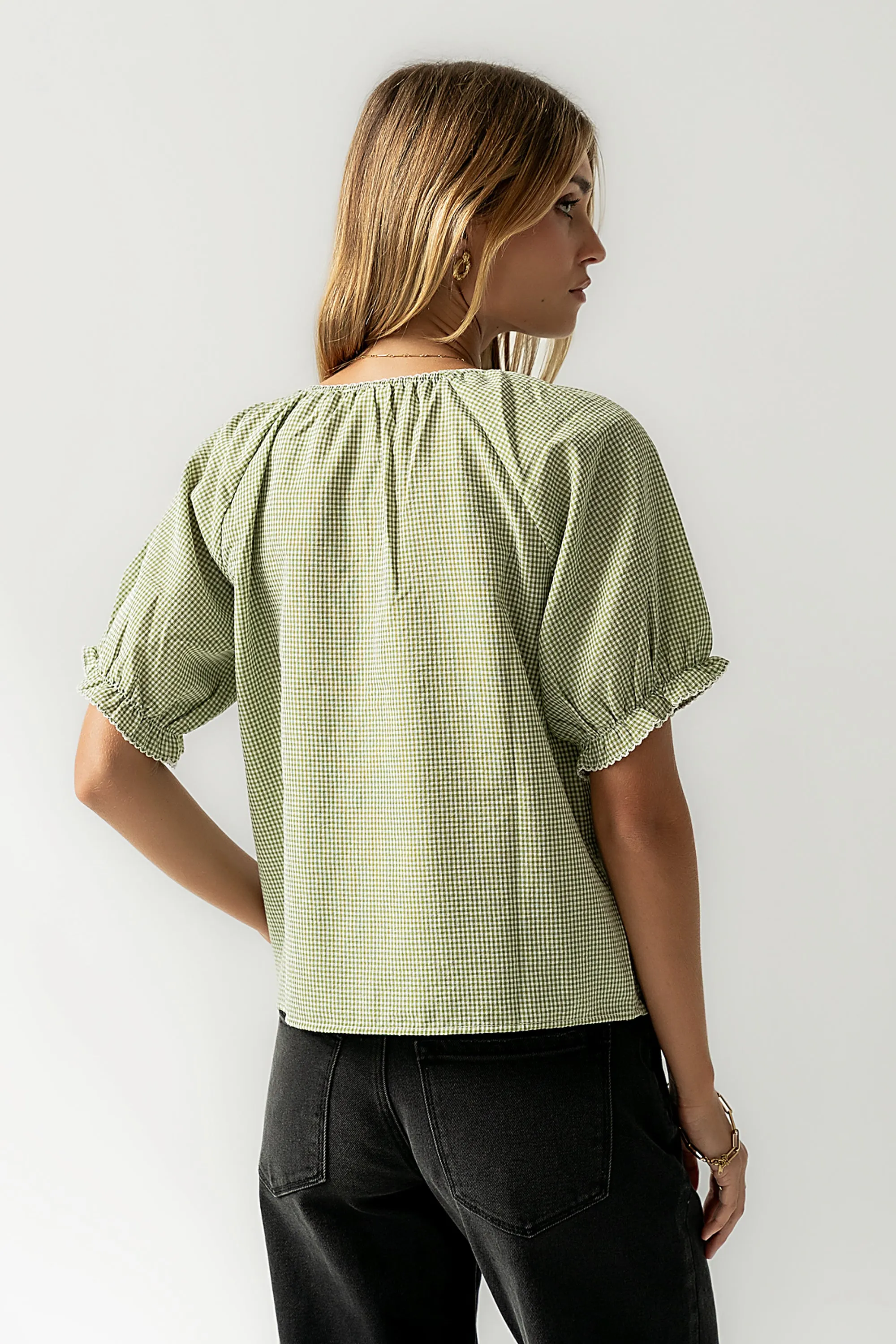 Benny Gingham Blouse in Green sold by bohme product image thumbnail 2