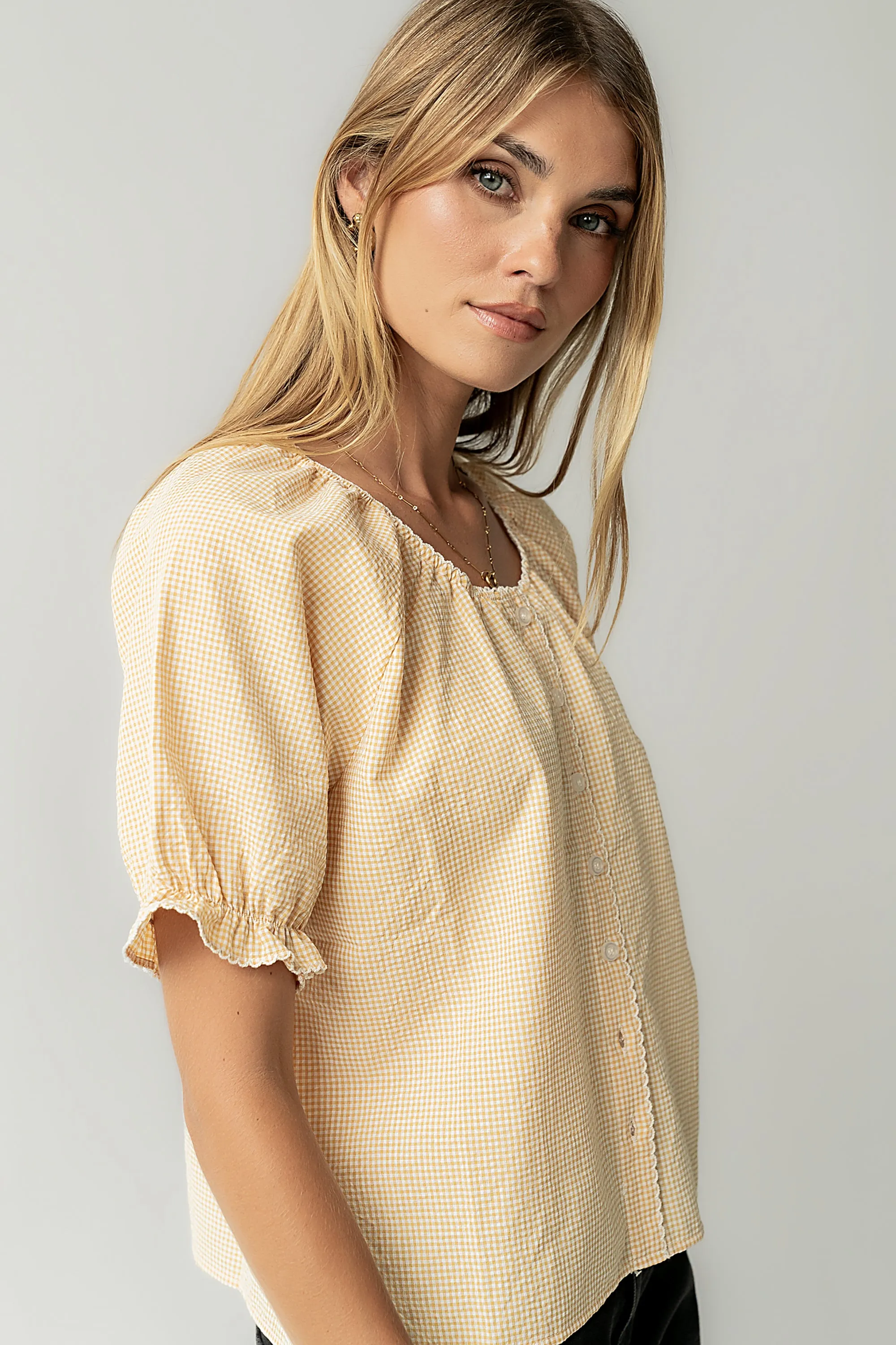 Benny Gingham Blouse in Yellow sold by bohme
