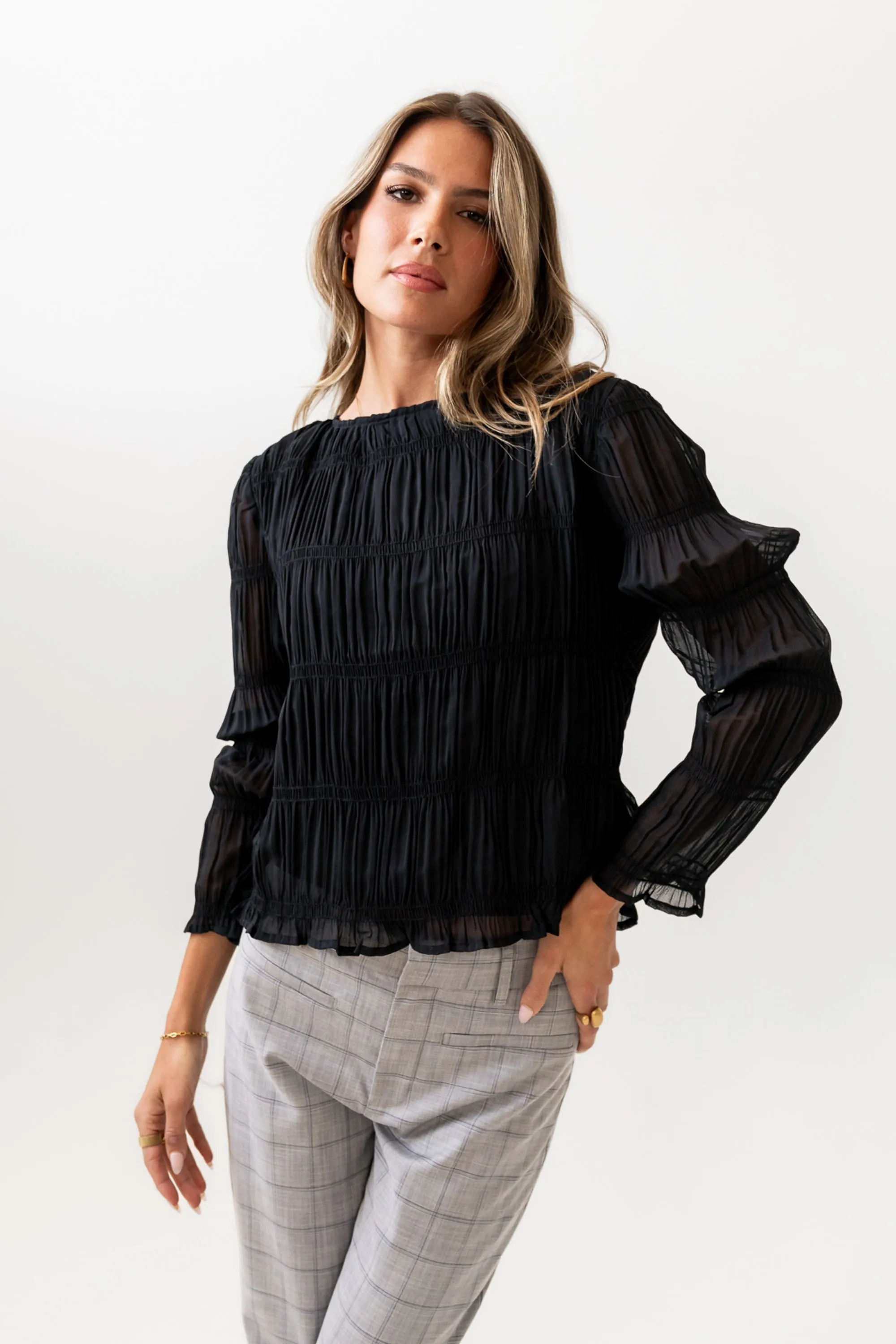 Zuri Smocked Blouse in Black sold by bohme product image thumbnail 4