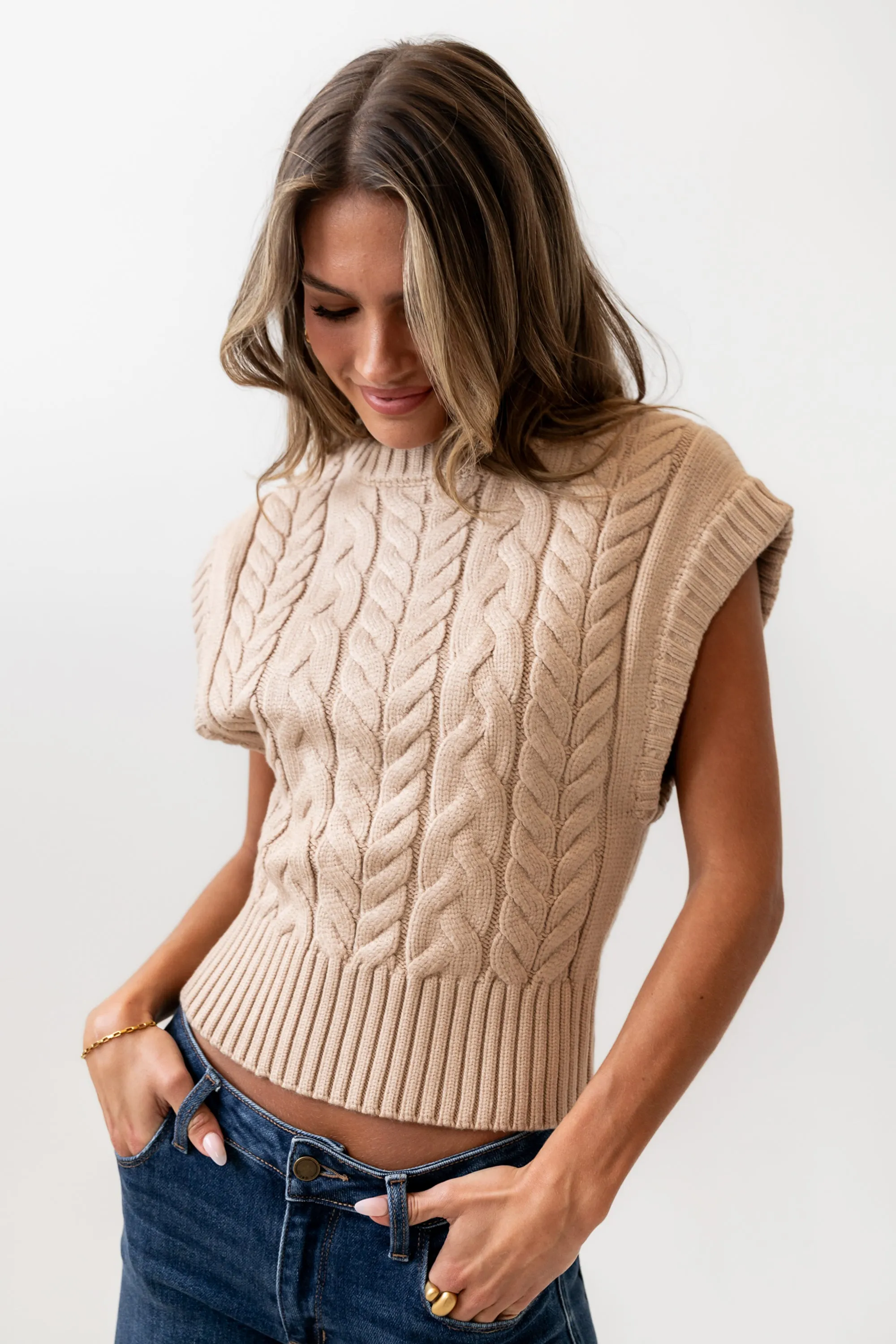 Lennie Cable Knit Top in Taupe sold by bohme product image thumbnail 3