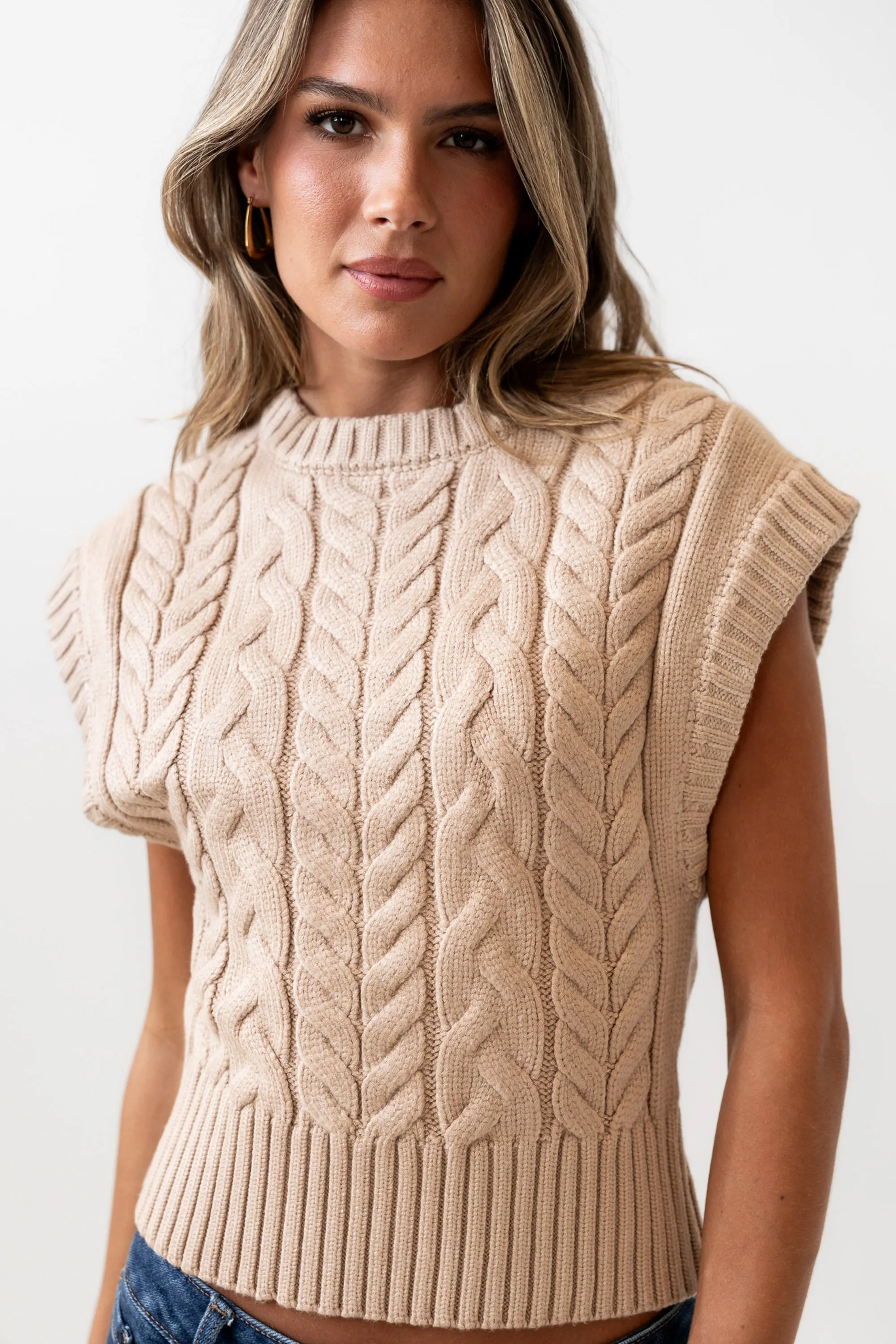 Lennie Cable Knit Top in Taupe sold by bohme