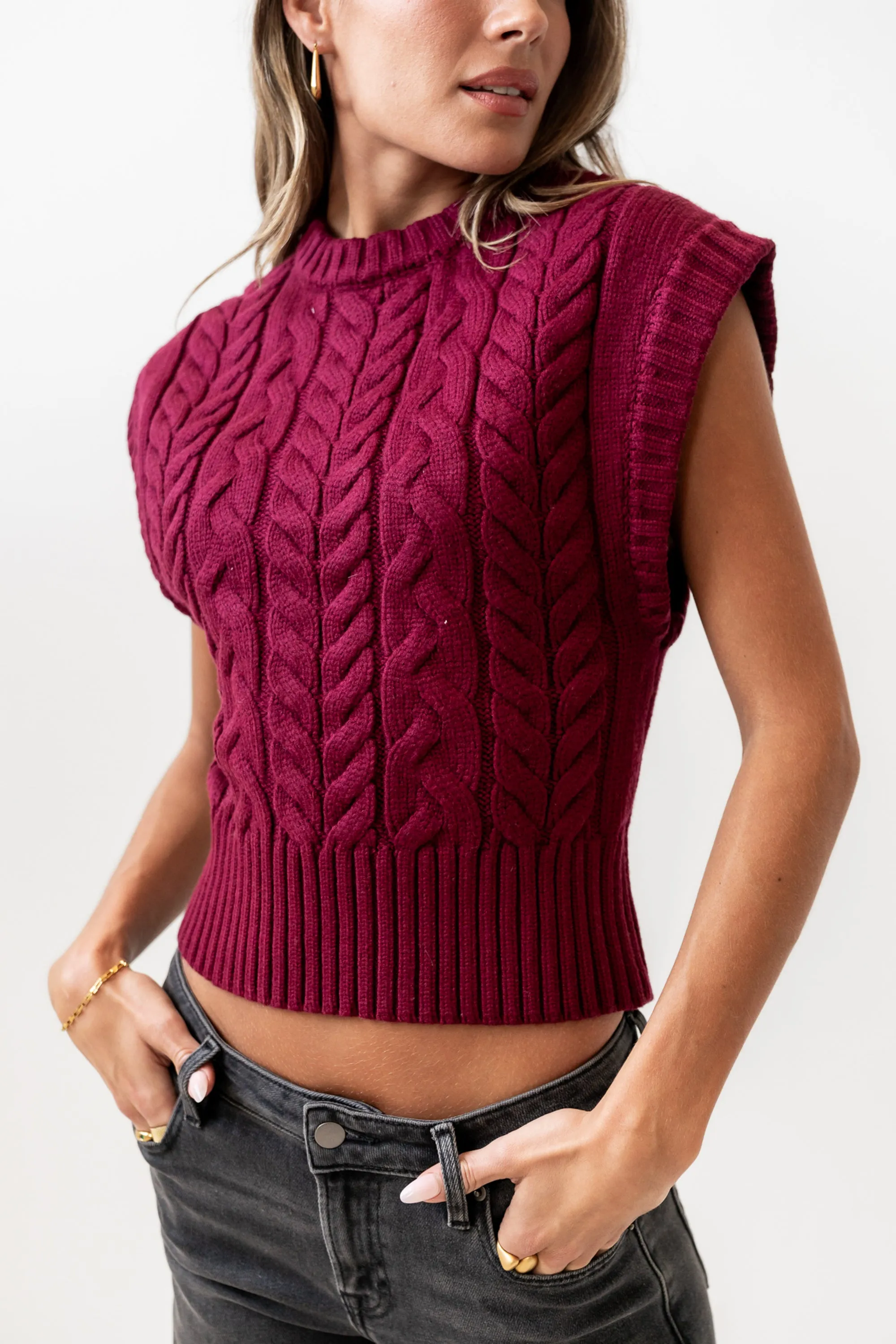 Lennie Cable Knit Top in Burgundy - FINAL SALE sold by bohme product image thumbnail 2