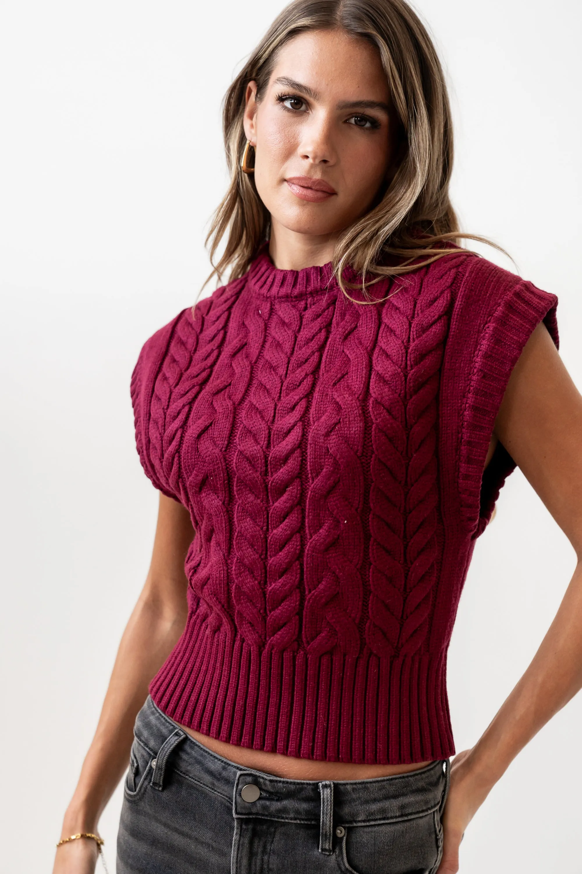 Lennie Cable Knit Top in Burgundy - FINAL SALE sold by bohme product image thumbnail 3