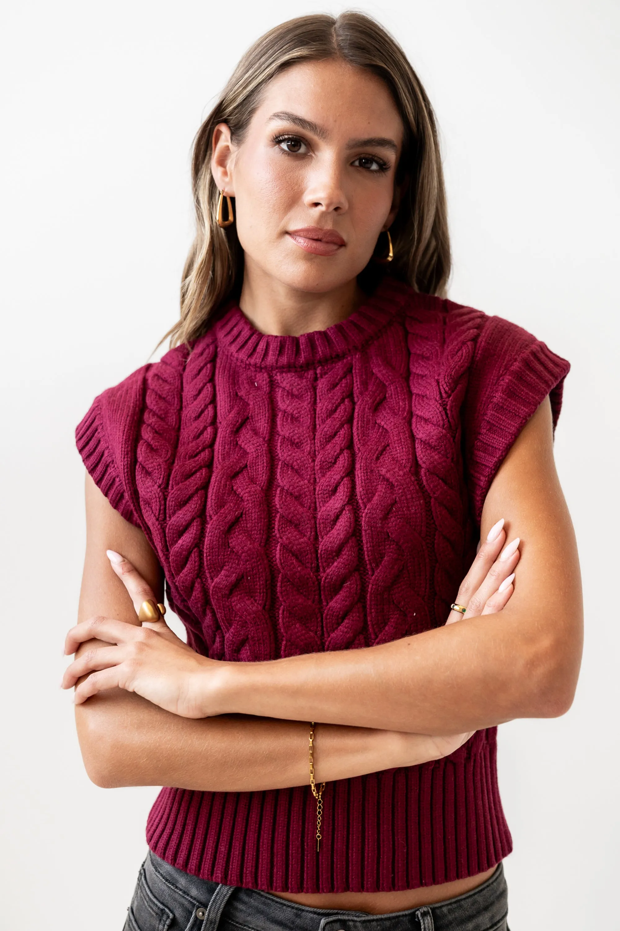 Lennie Cable Knit Top in Burgundy - FINAL SALE sold by bohme product image thumbnail 5
