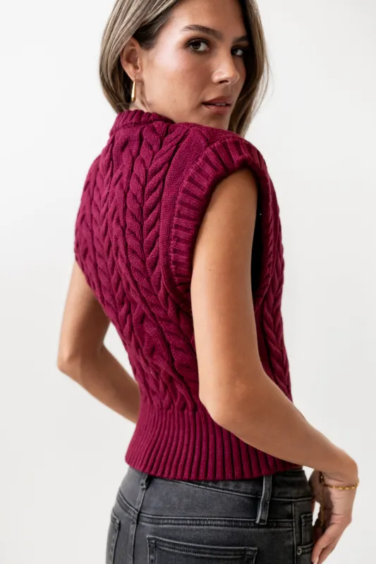 Lennie Cable Knit Top in Burgundy sold by bohme