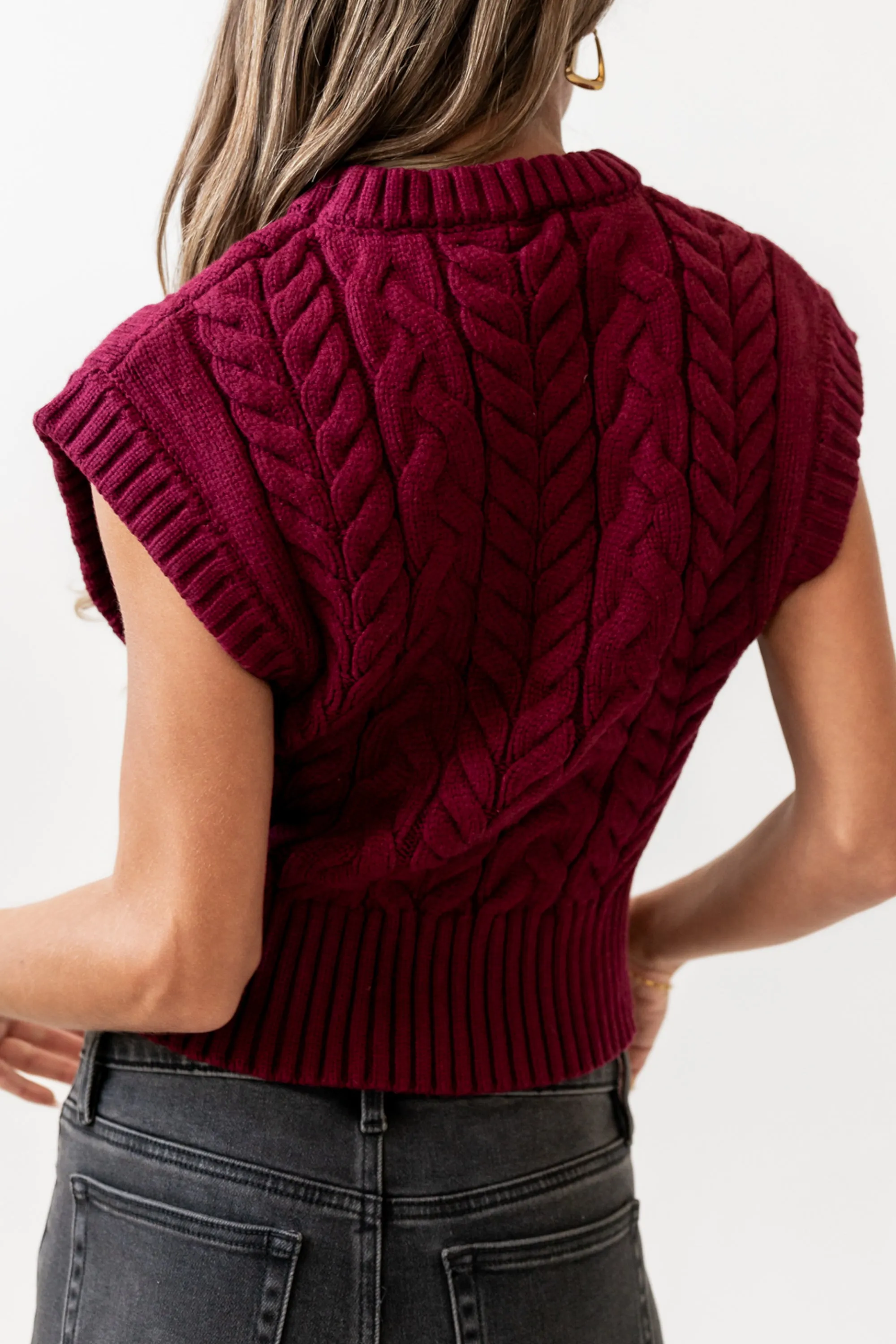 Lennie Cable Knit Top in Burgundy - FINAL SALE sold by bohme product image thumbnail 4