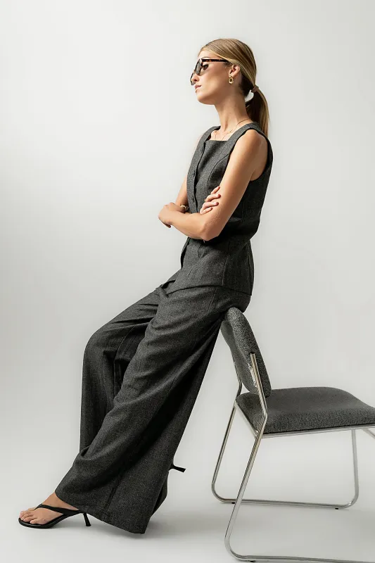 Arden Herringbone Wide Leg Trousers sold by bohme