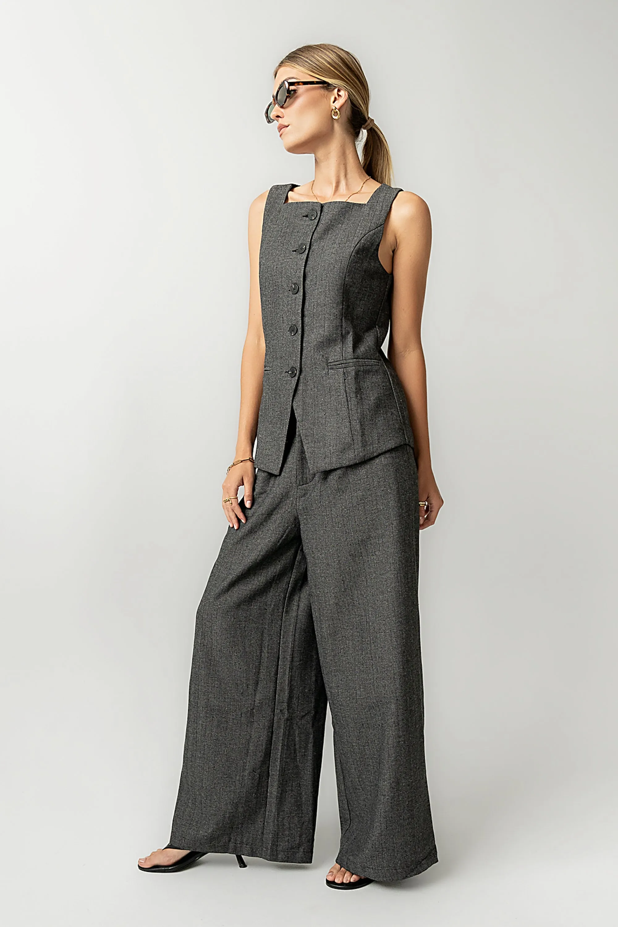 Arden Herringbone Wide Leg Trousers sold by bohme product image thumbnail 4