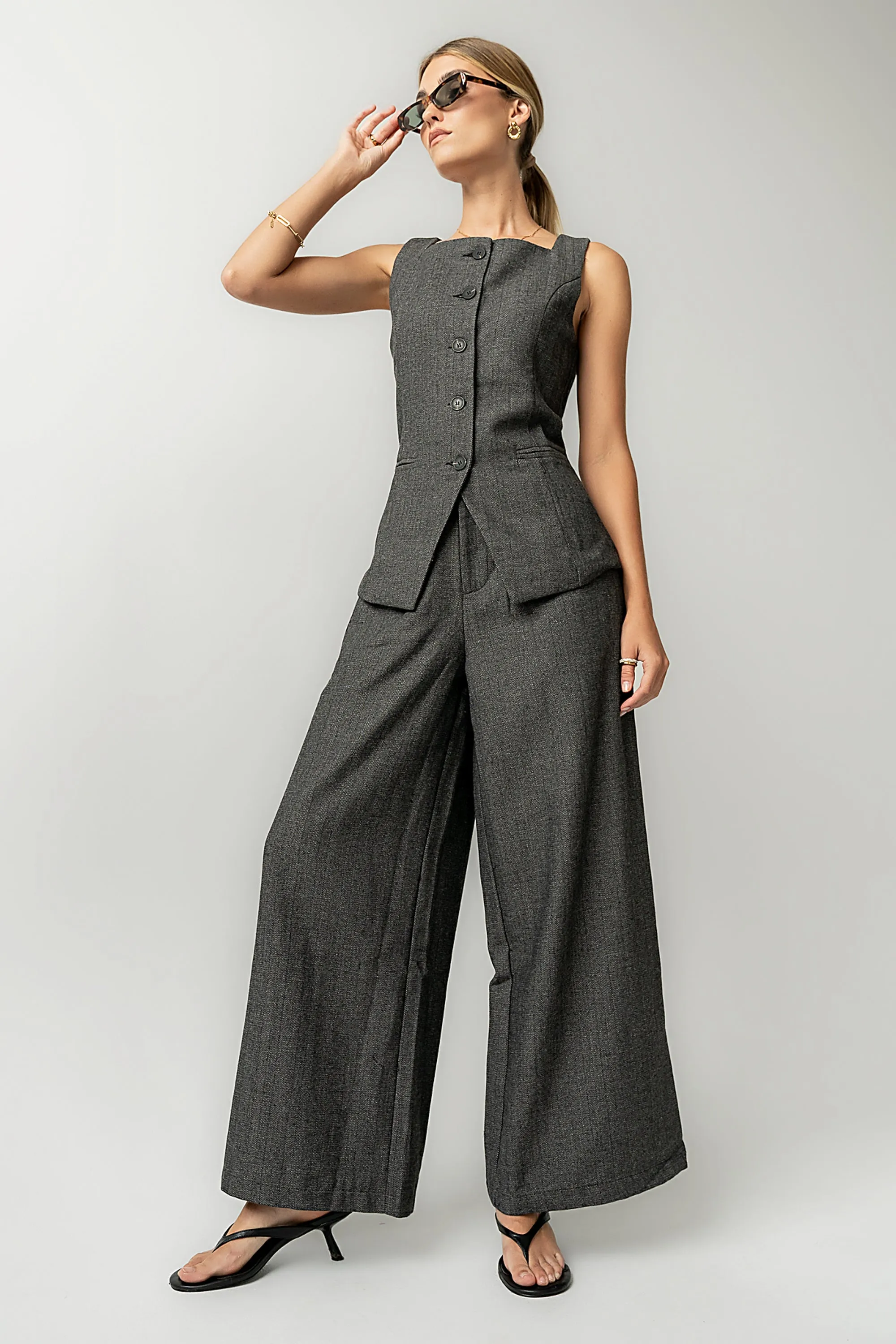 Arden Herringbone Wide Leg Trousers sold by bohme product image thumbnail 3