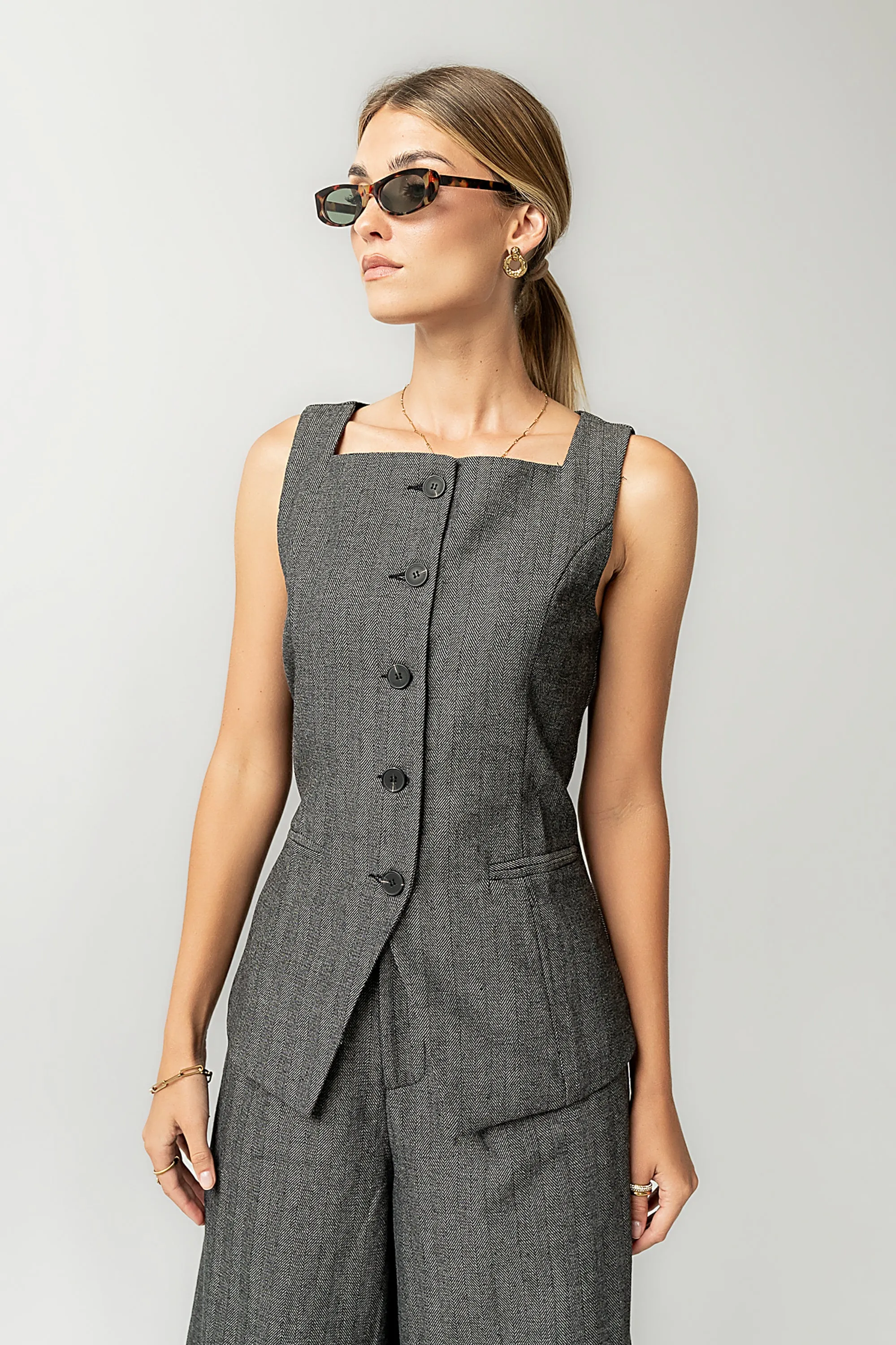 Arden Herringbone Vest sold by bohme