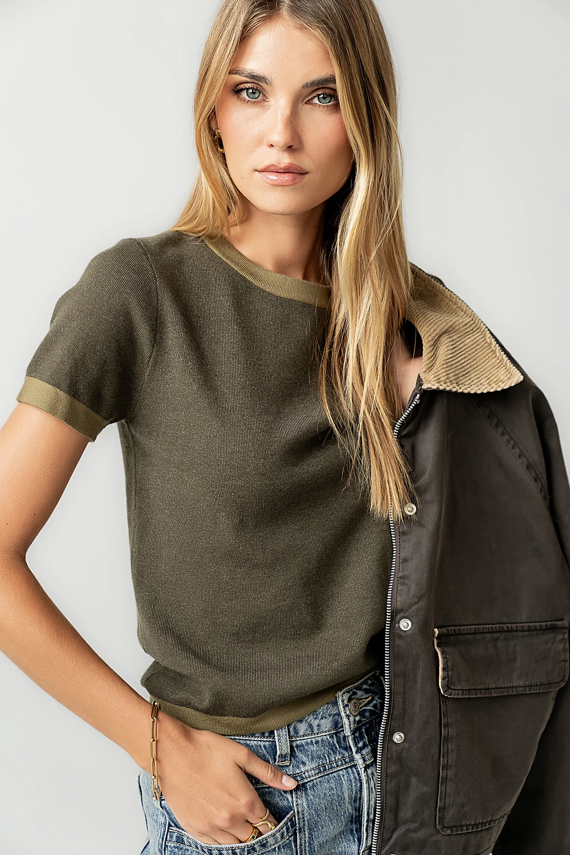 Maddie Ringer Sweater Top in Olive sold by bohme product image thumbnail 3