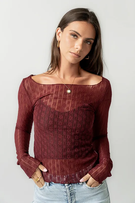 Rachel Lace Top in Burgundy sold by bohme